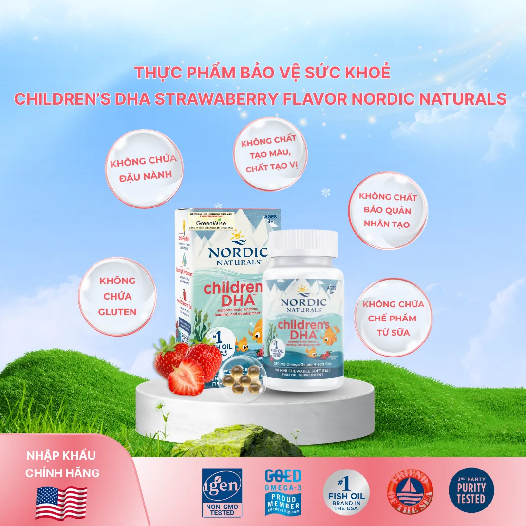 VIÊN UỐNG BỔ NÃO CHO TRẺ NORDIC NATURALS CHILDREN'S DHA STRAWBERRY FLAVOR 90V 6