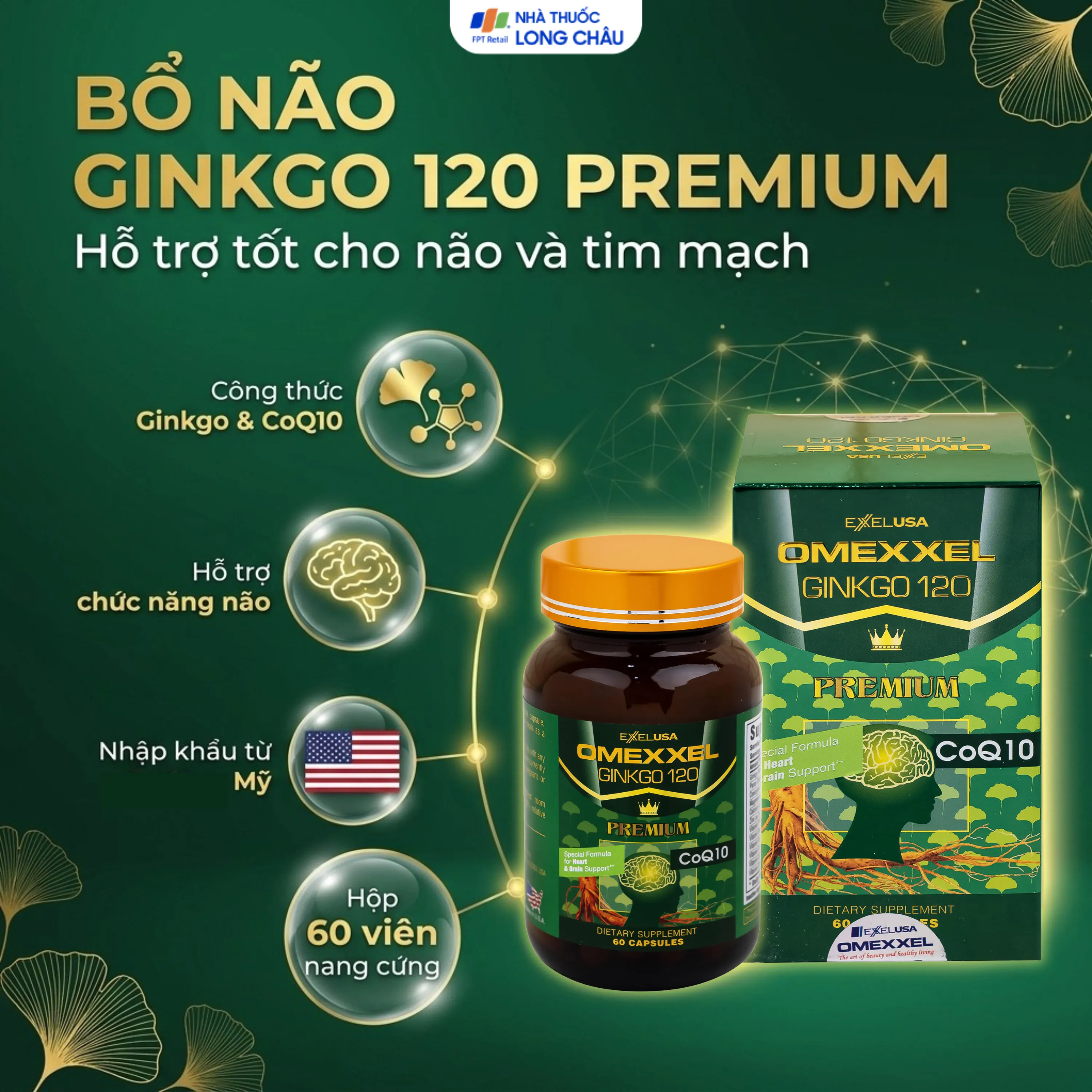 VIÊN UỐNG BỔ NÃO GINKGO 120 PREMIUM OMEXXEL 60V 2