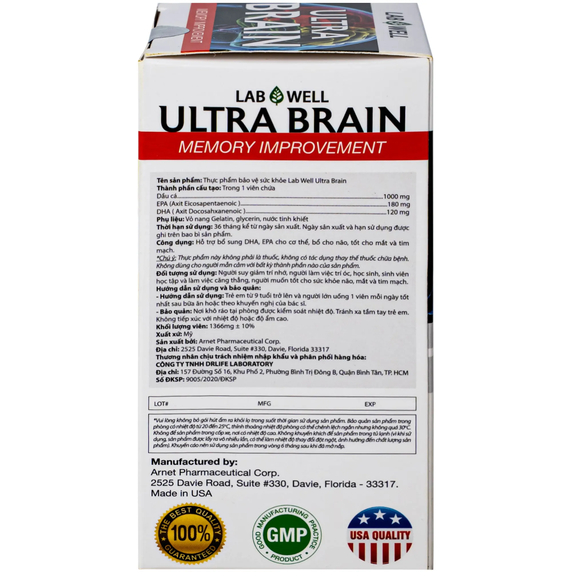 VIÊN UỐNG BỔ NÃO LAB WELL ULTRA BRAIN 60V 9