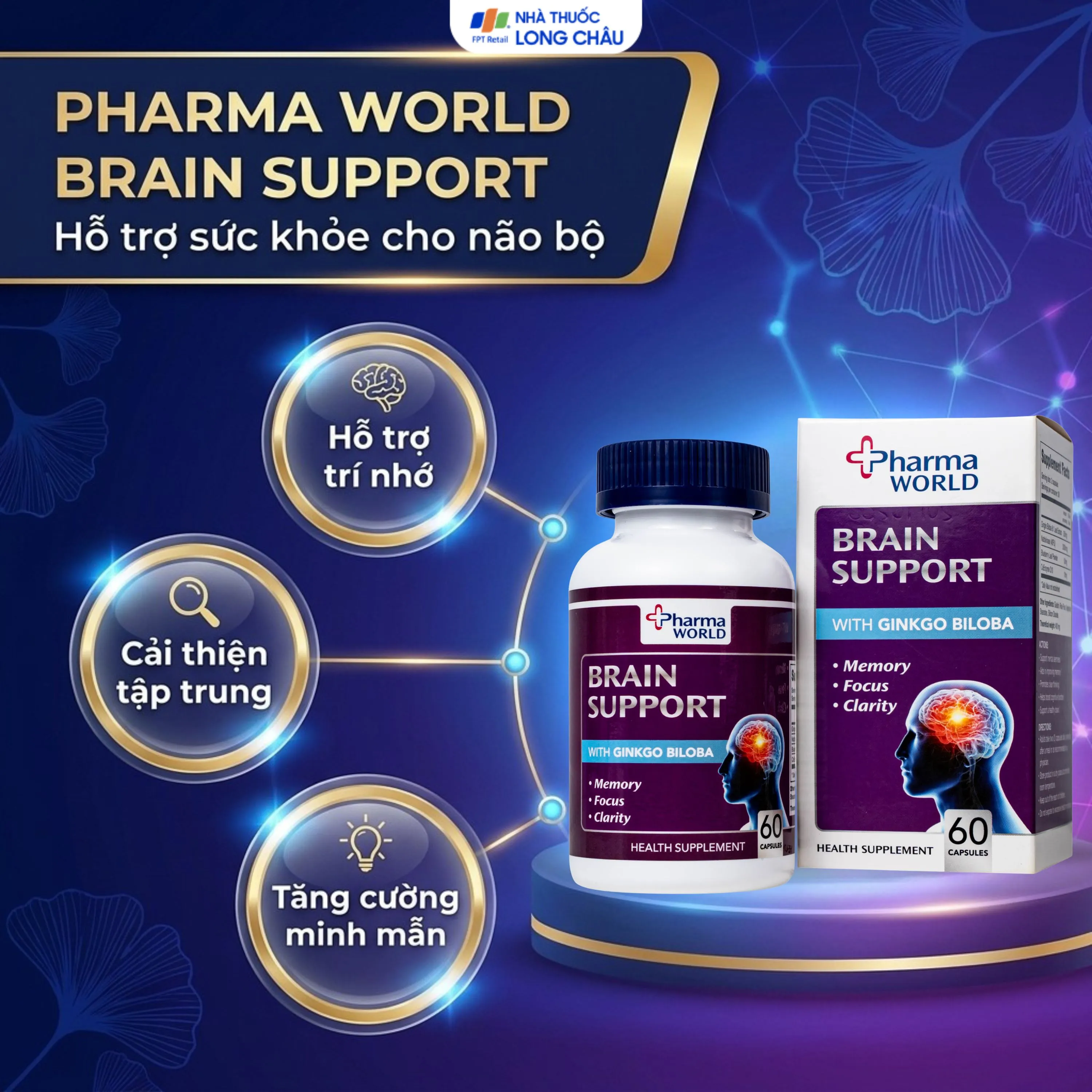 VIÊN UỐNG BỔ NÃO PHARMA WORLD BRAIN SUPPORT 60V 2