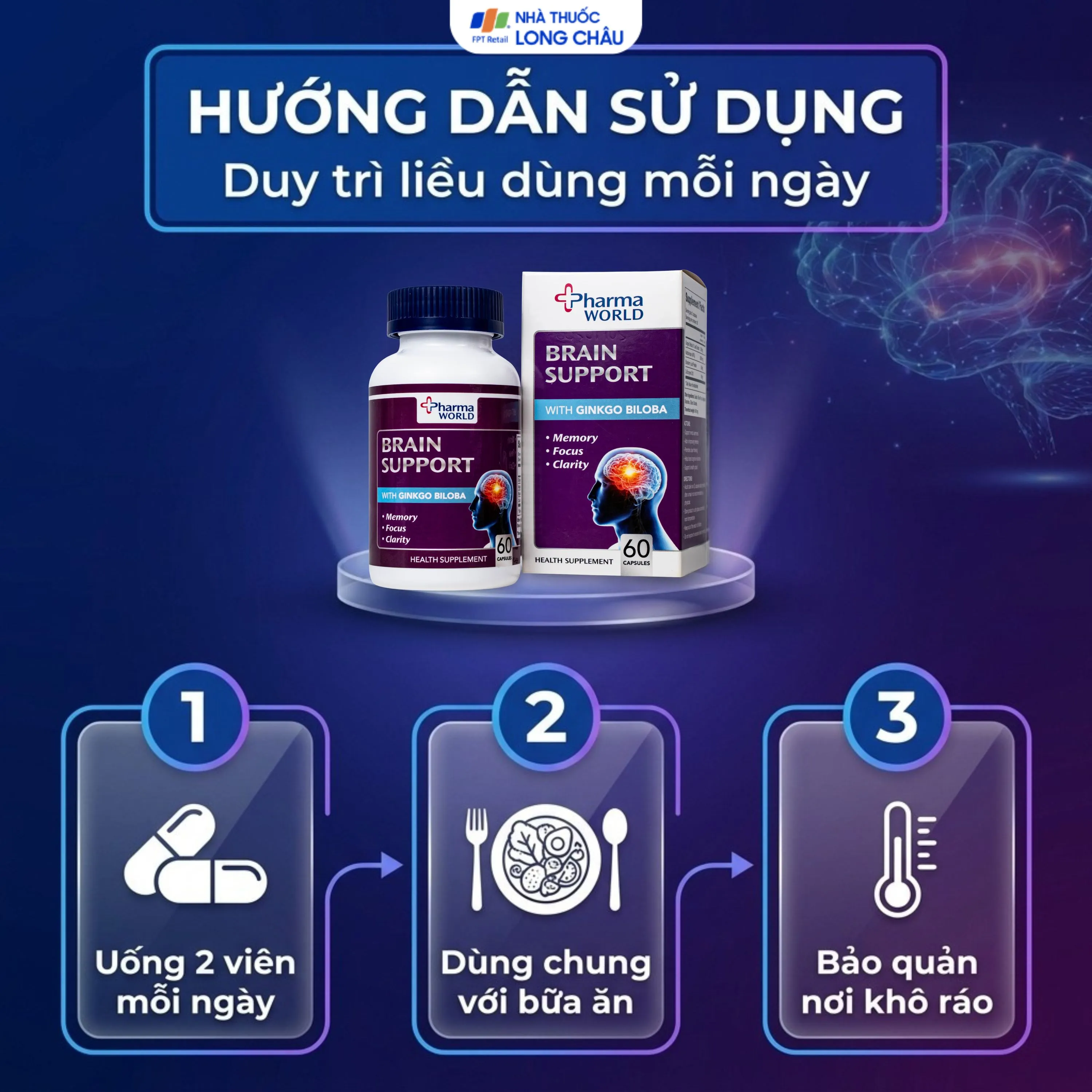 VIÊN UỐNG BỔ NÃO PHARMA WORLD BRAIN SUPPORT 60V 5