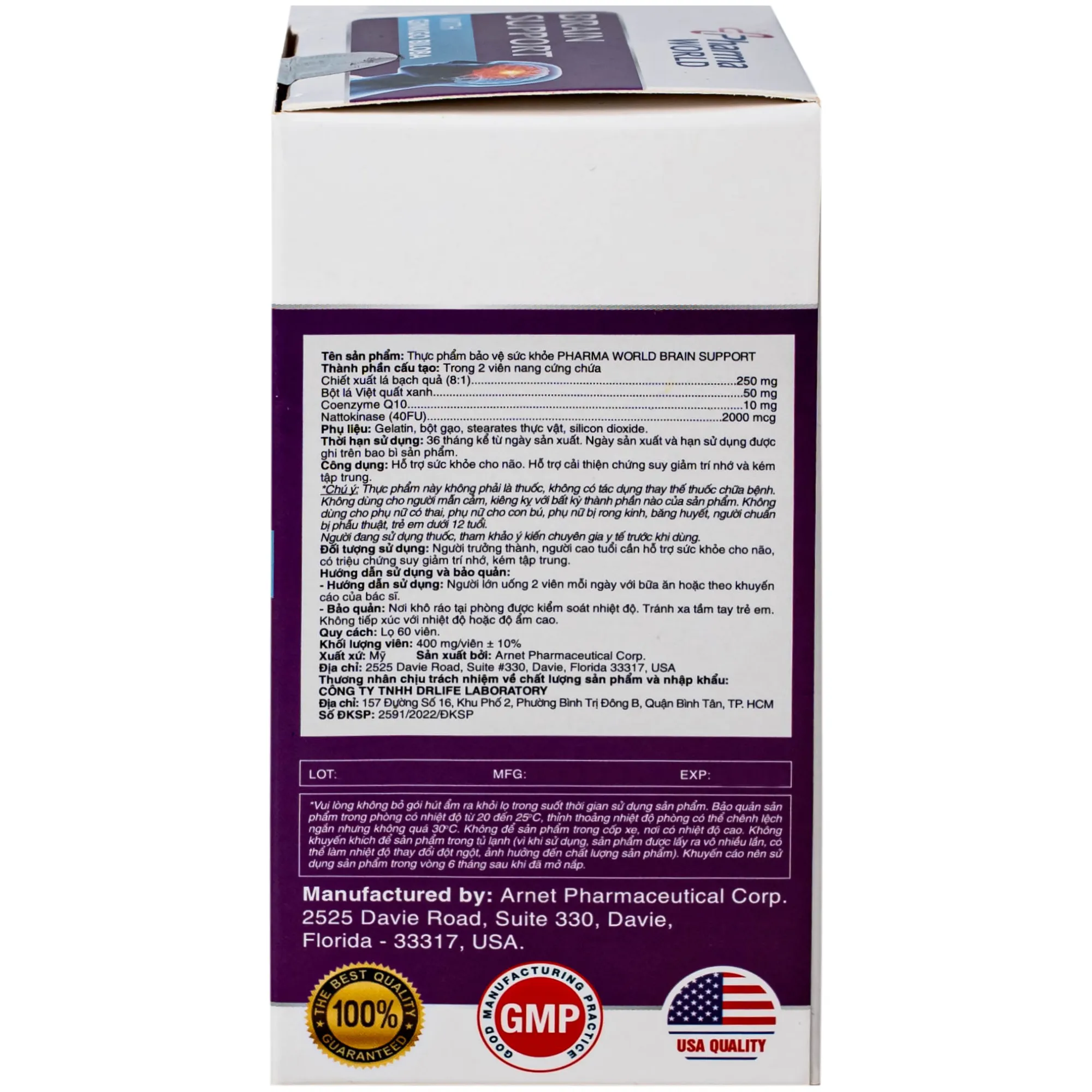 VIÊN UỐNG BỔ NÃO PHARMA WORLD BRAIN SUPPORT 60V 10