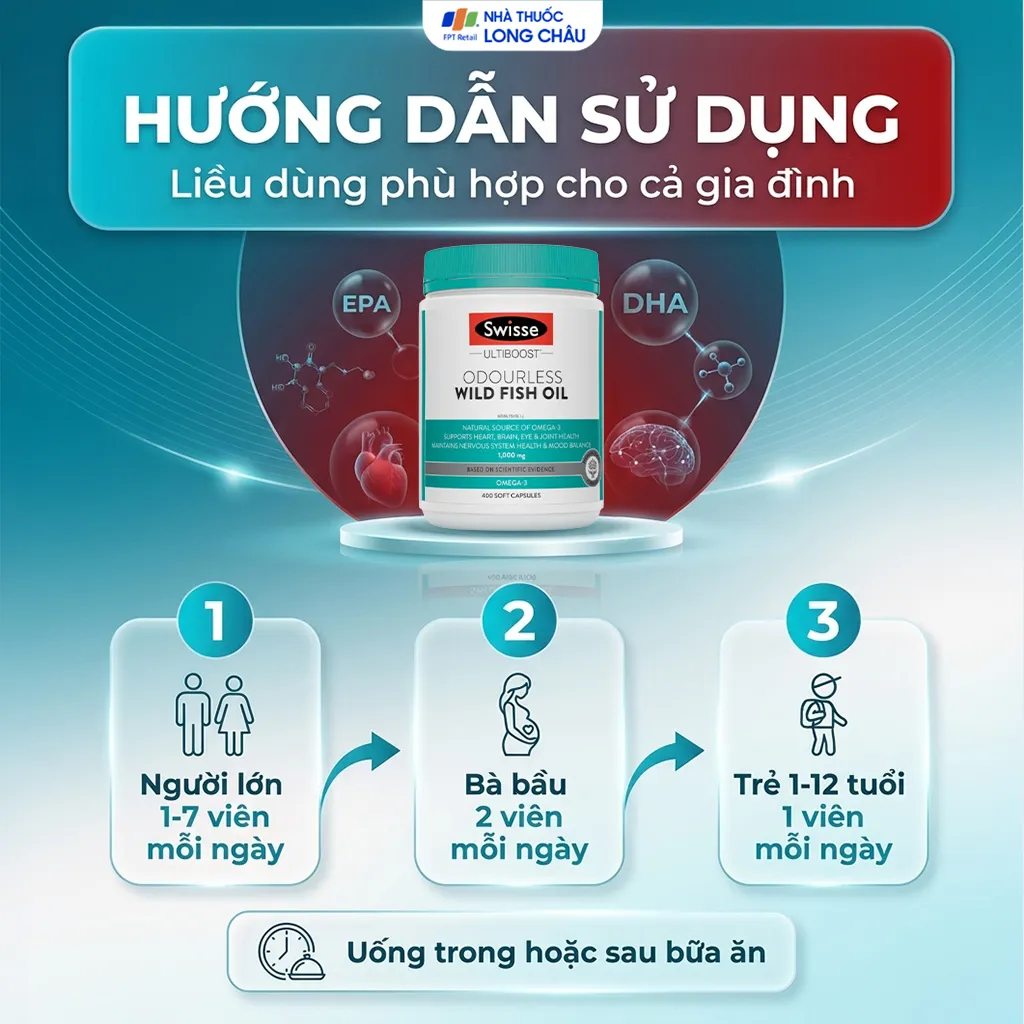 VIÊN UỐNG BỔ NÃO SWISSE ULTIBOOST ODOURLESS WILD FISH OIL 1000MG 400V 5