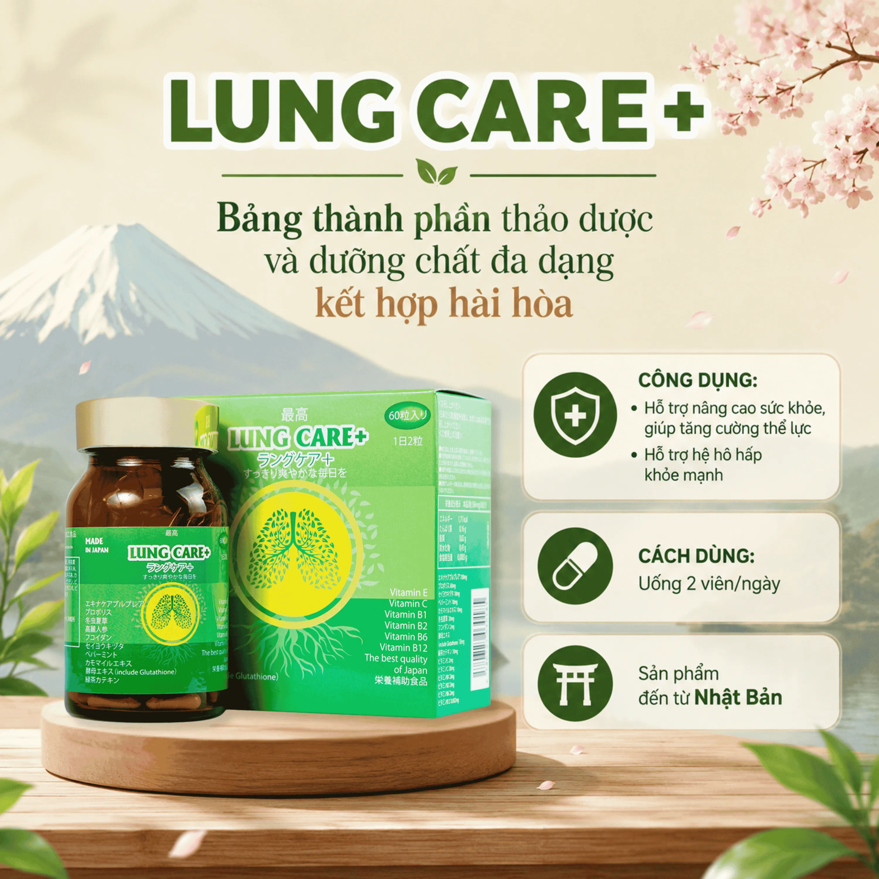 VIÊN UỐNG BỔ PHỔI LUNG CARE+ JPANWELL 60V 4