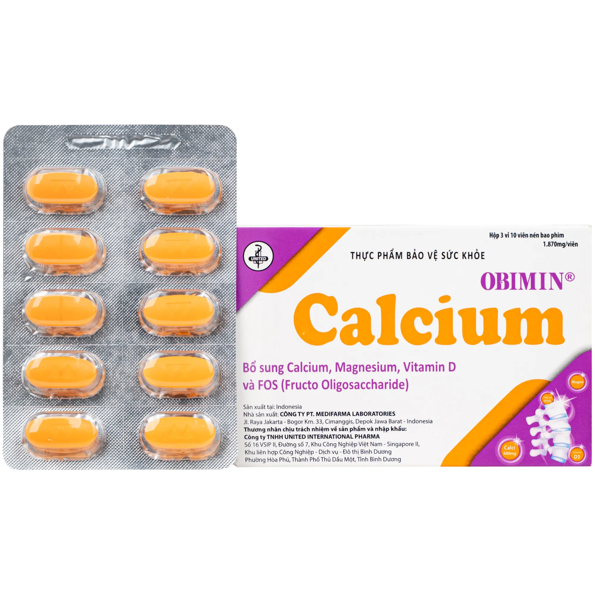 VIÊN UỐNG BỔ SUNG CALCI, MAGNE OBIMIN CALCIUM UNITED 3X10