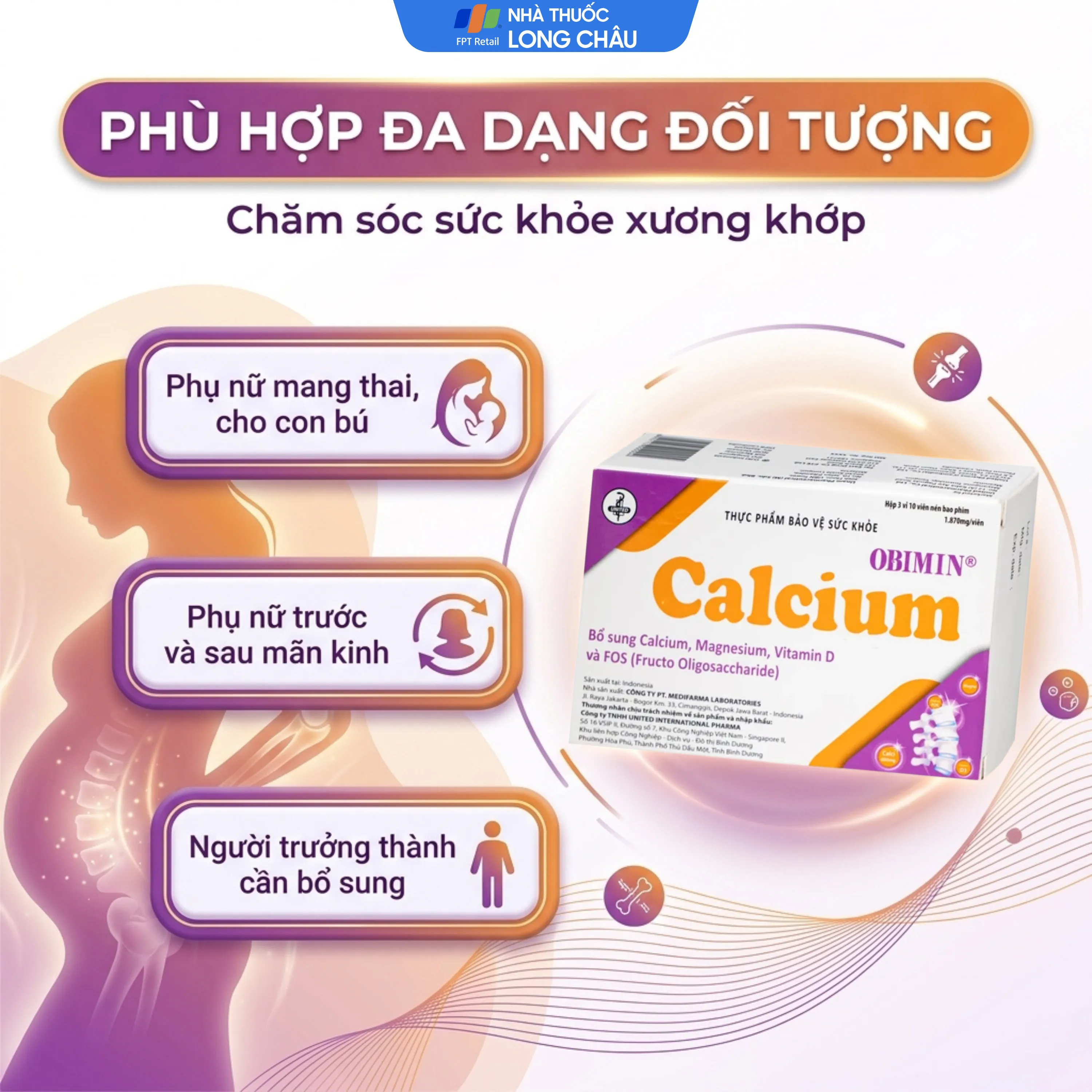 VIÊN UỐNG BỔ SUNG CALCI, MAGNE OBIMIN CALCIUM UNITED 3X10 3