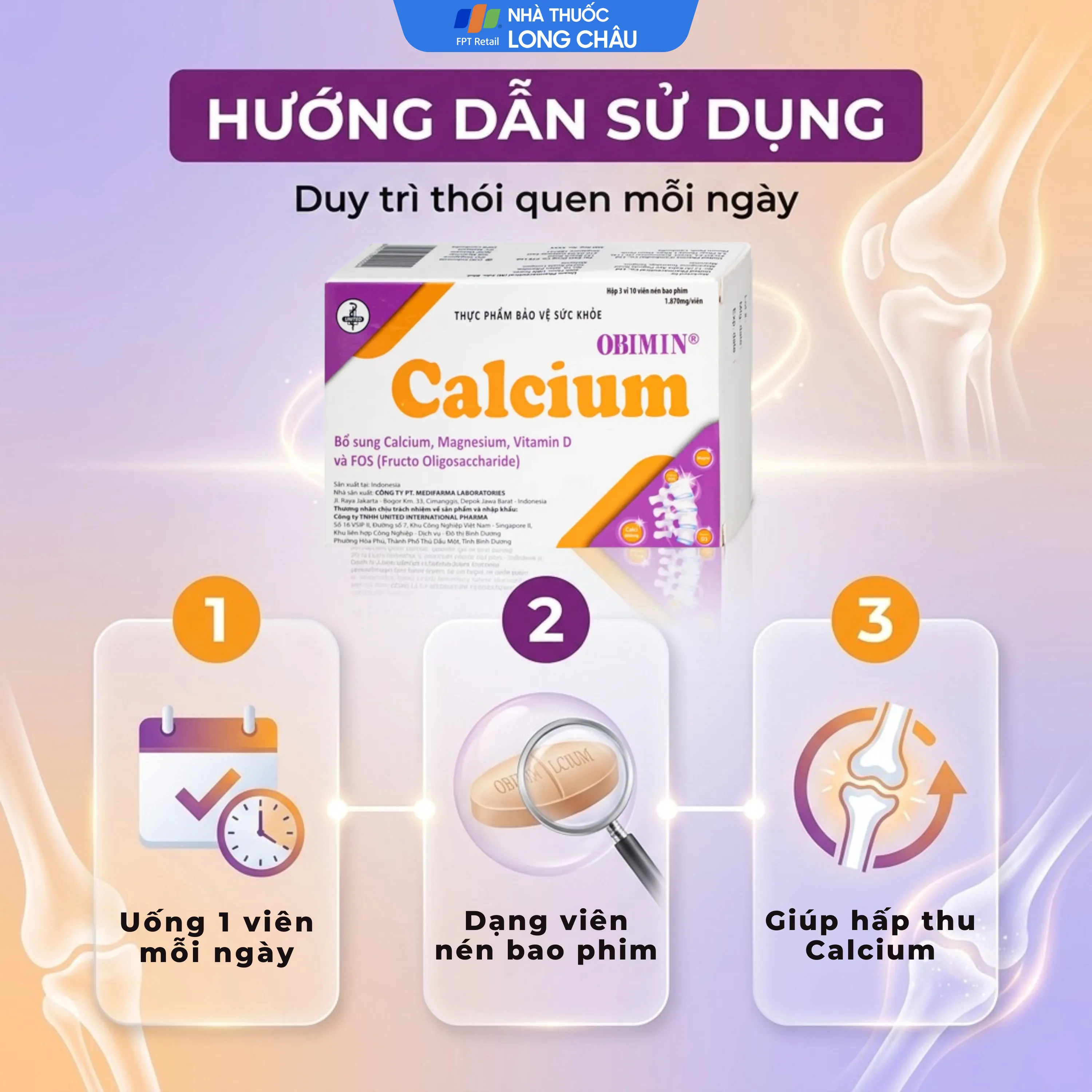 VIÊN UỐNG BỔ SUNG CALCI, MAGNE OBIMIN CALCIUM UNITED 3X10 4