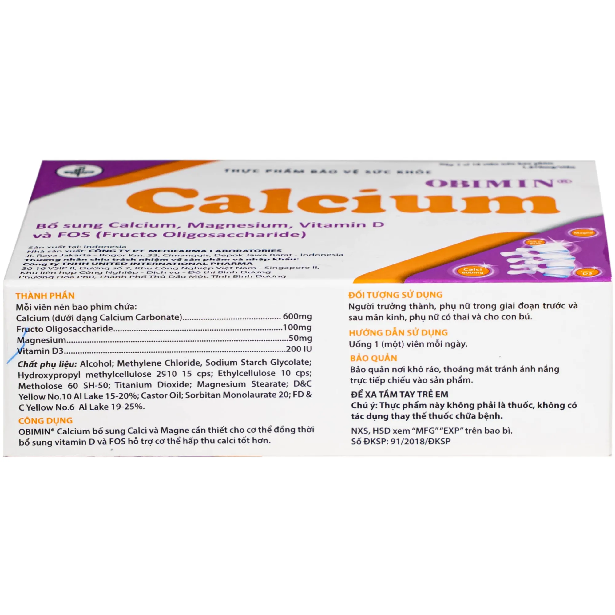 VIÊN UỐNG BỔ SUNG CALCI, MAGNE OBIMIN CALCIUM UNITED 3X10 7