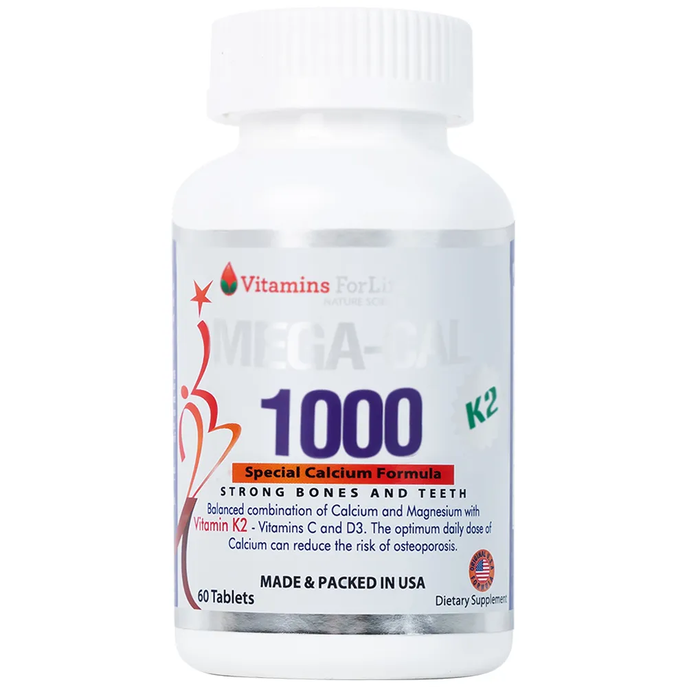 VIÊN UỐNG BỔ SUNG CALCI MEGA-CAL 1000 K2 VITAMINS FOR LIFE 60V 12