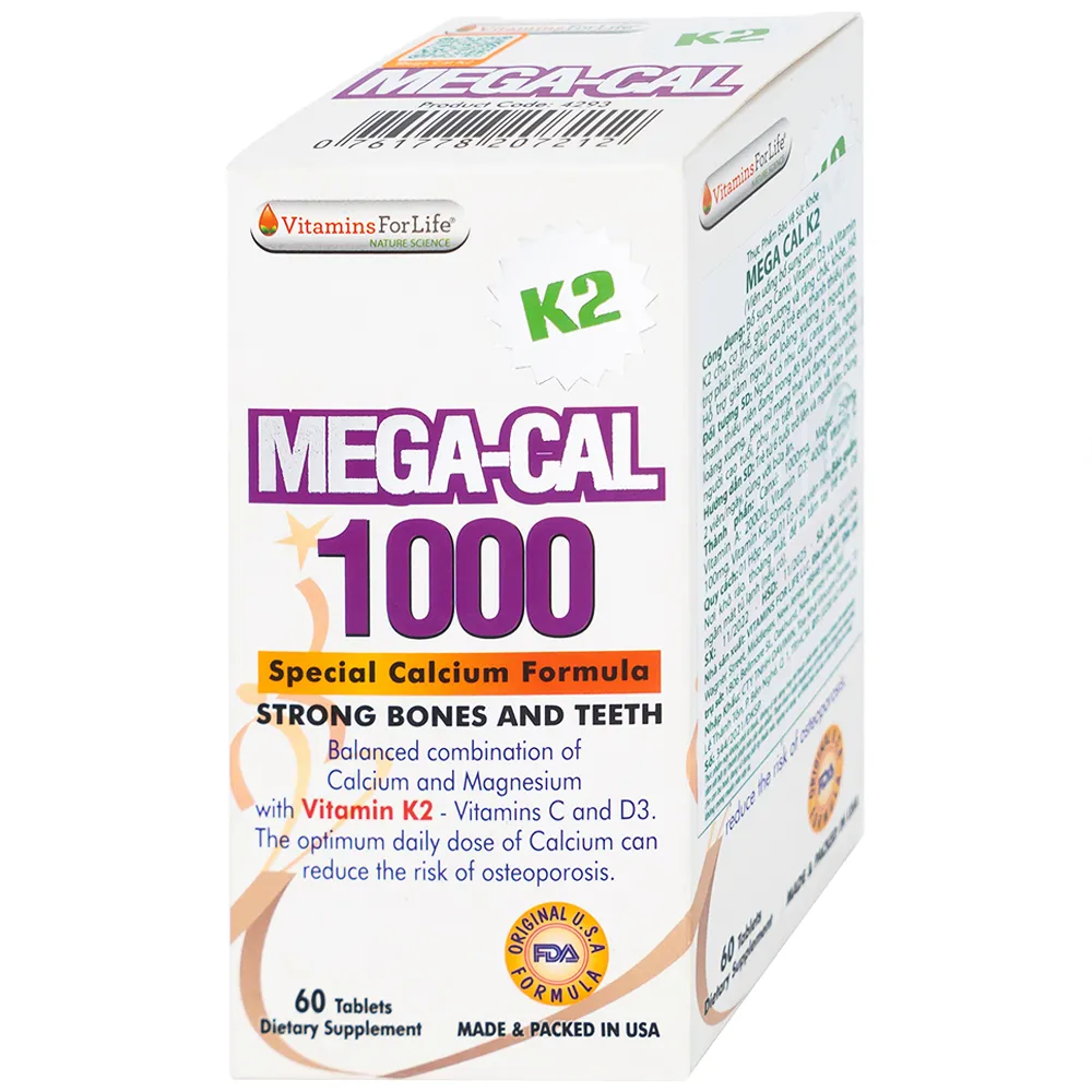 VIÊN UỐNG BỔ SUNG CALCI MEGA-CAL 1000 K2 VITAMINS FOR LIFE 60V 6