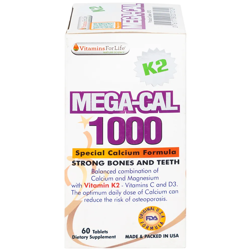 VIÊN UỐNG BỔ SUNG CALCI MEGA-CAL 1000 K2 VITAMINS FOR LIFE 60V 8