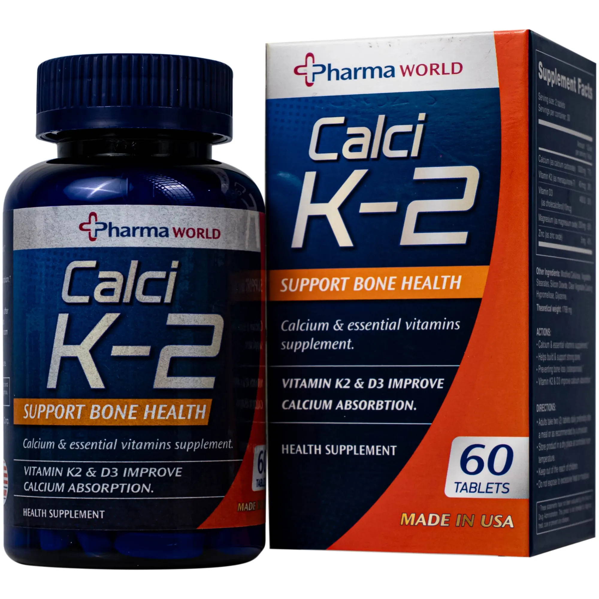 VIÊN UỐNG BỔ SUNG CANXI, GIẢM NGUY CƠ LOÃNG XƯƠNG PHARMA WORLD CALCI K-2 60V