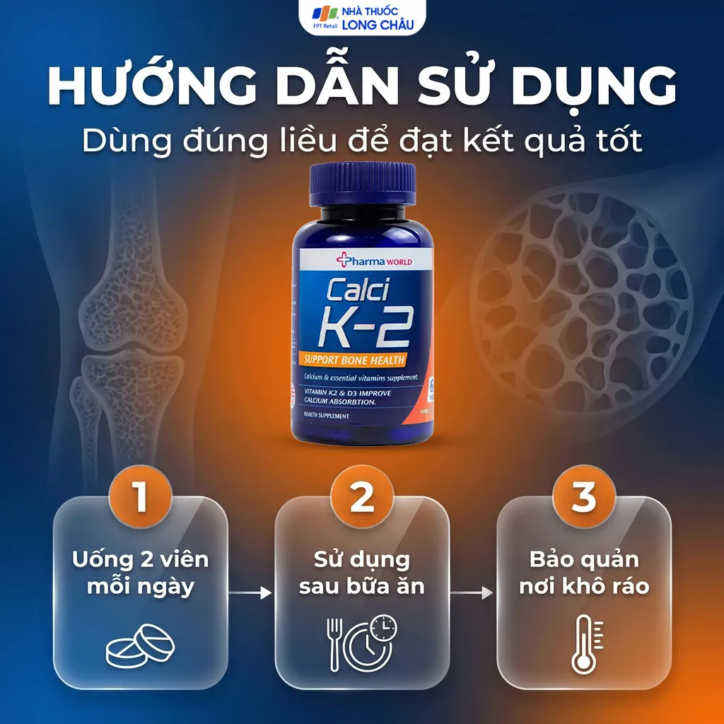 VIÊN UỐNG BỔ SUNG CANXI, GIẢM NGUY CƠ LOÃNG XƯƠNG PHARMA WORLD CALCI K-2 60V 5