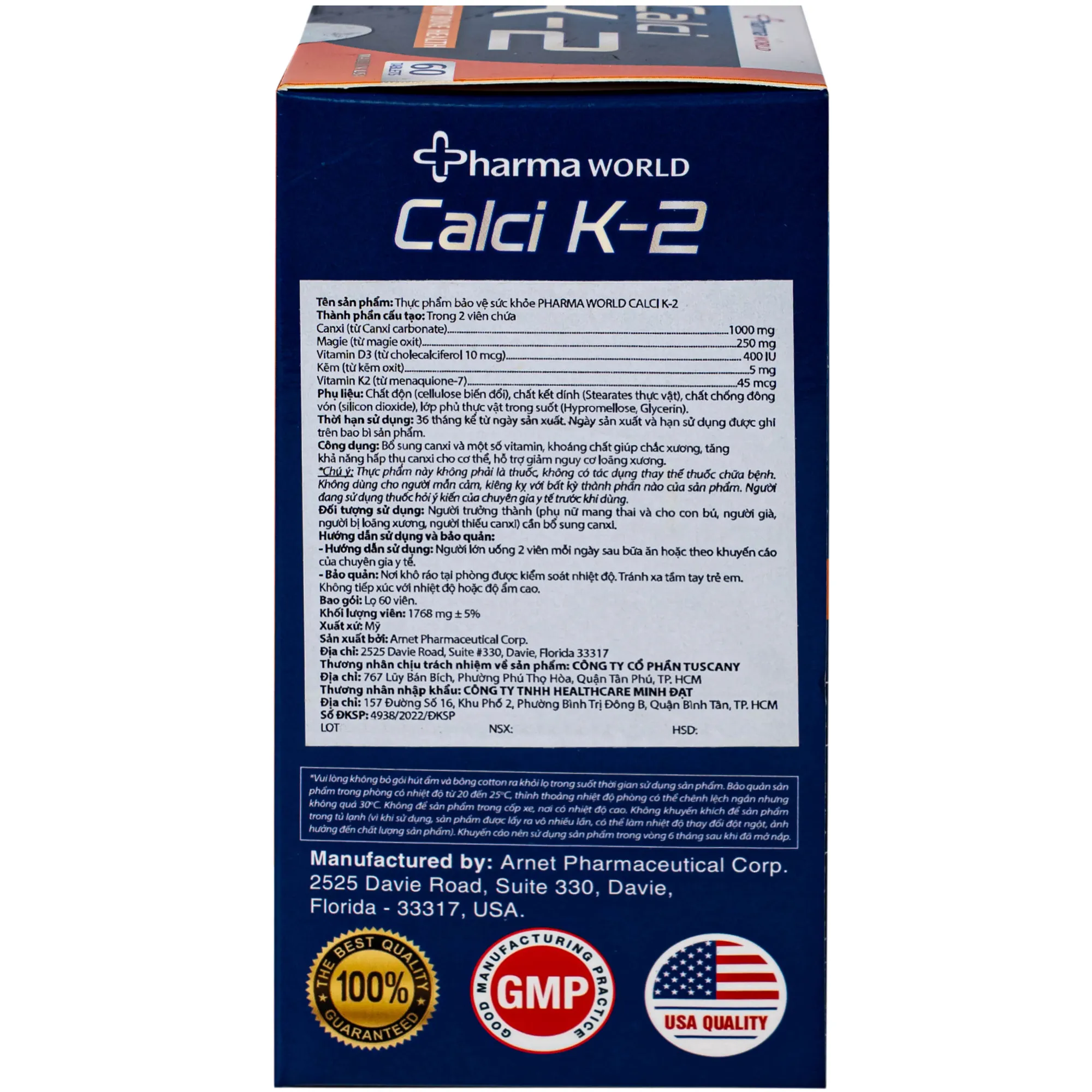 VIÊN UỐNG BỔ SUNG CANXI, GIẢM NGUY CƠ LOÃNG XƯƠNG PHARMA WORLD CALCI K-2 60V 8
