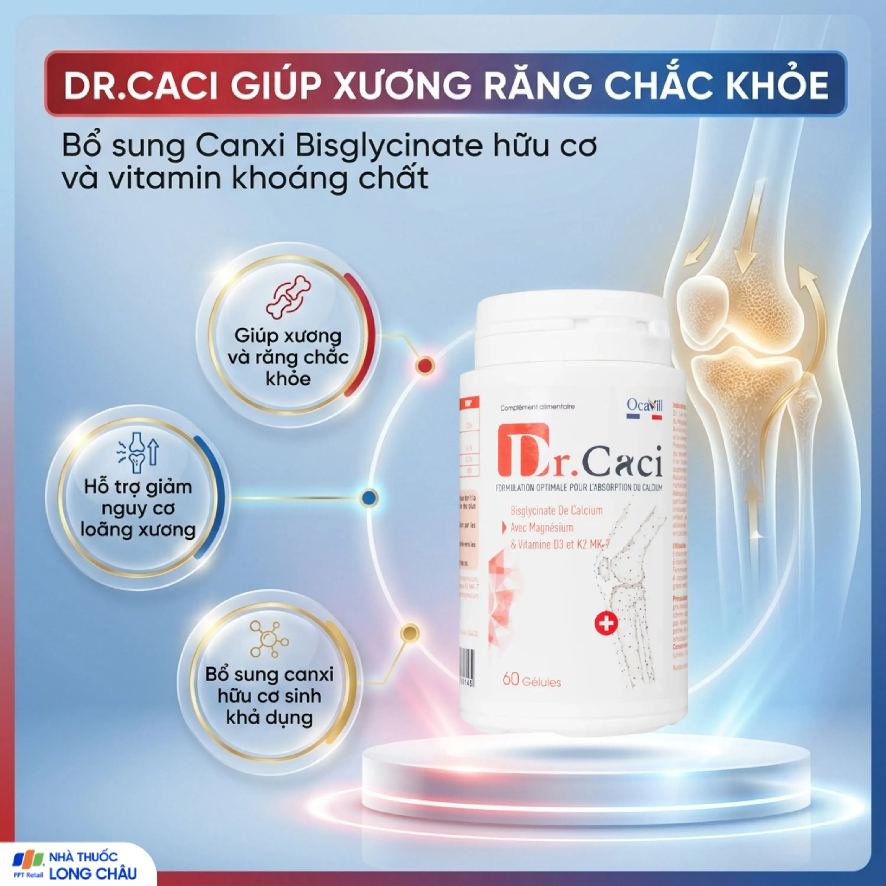 VIÊN UỐNG BỔ SUNG CANXI, GIẢM NGUY CƠ LOÃNG XƯƠNG DR.CACI OCAVILL 60V 2