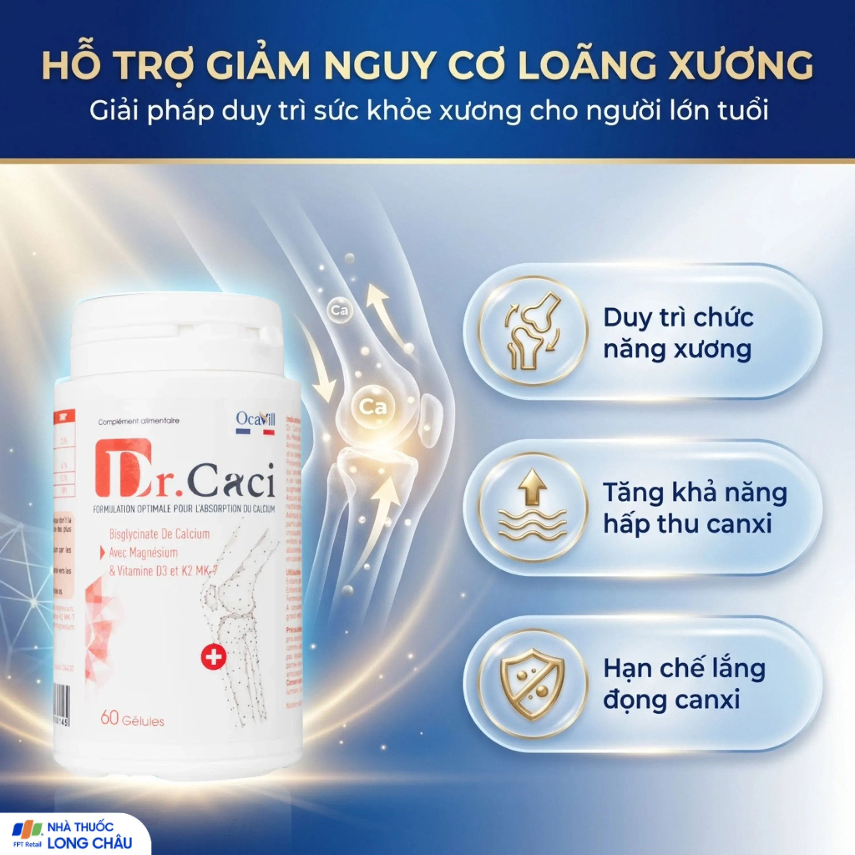 VIÊN UỐNG BỔ SUNG CANXI, GIẢM NGUY CƠ LOÃNG XƯƠNG DR.CACI OCAVILL 60V 3