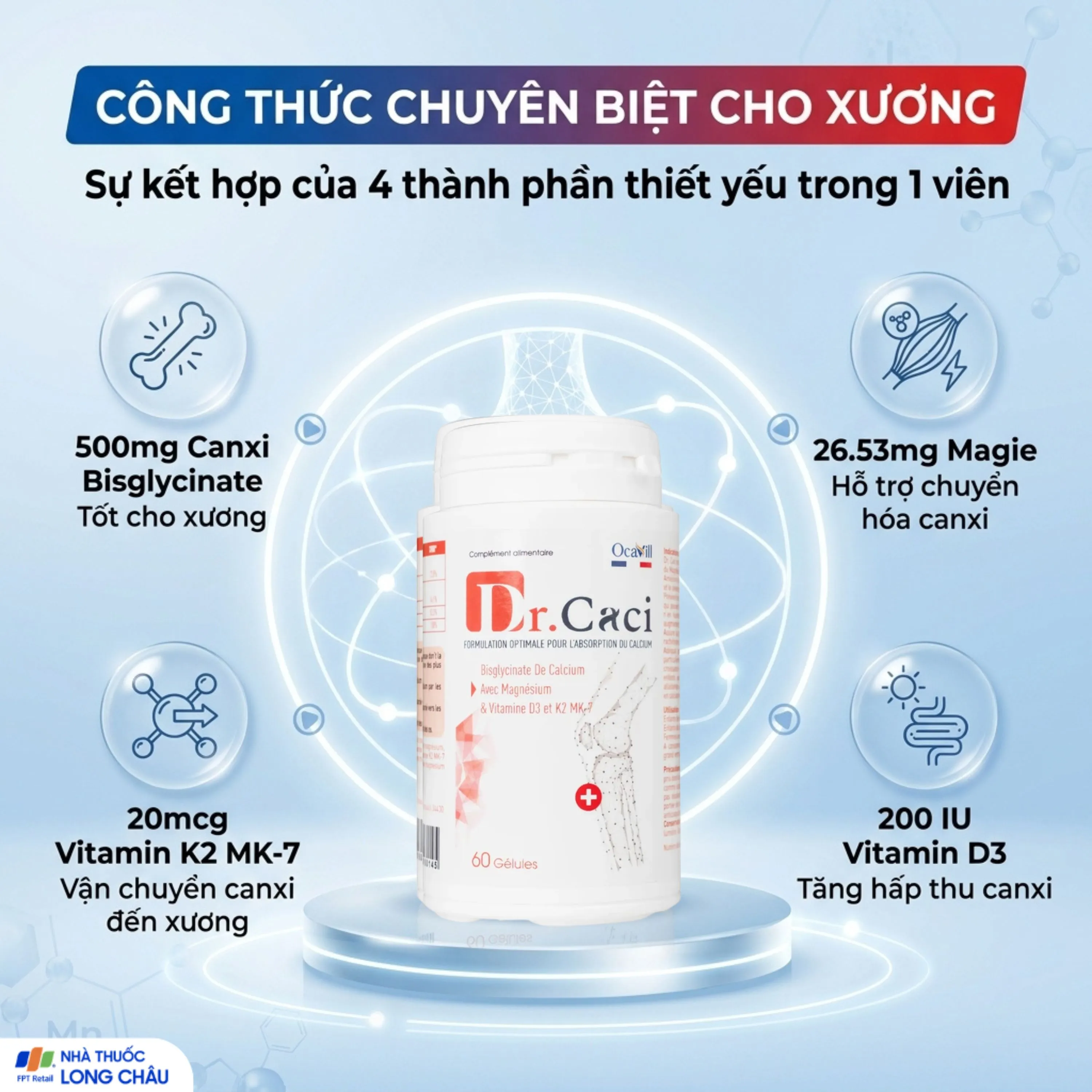 VIÊN UỐNG BỔ SUNG CANXI, GIẢM NGUY CƠ LOÃNG XƯƠNG DR.CACI OCAVILL 60V 4