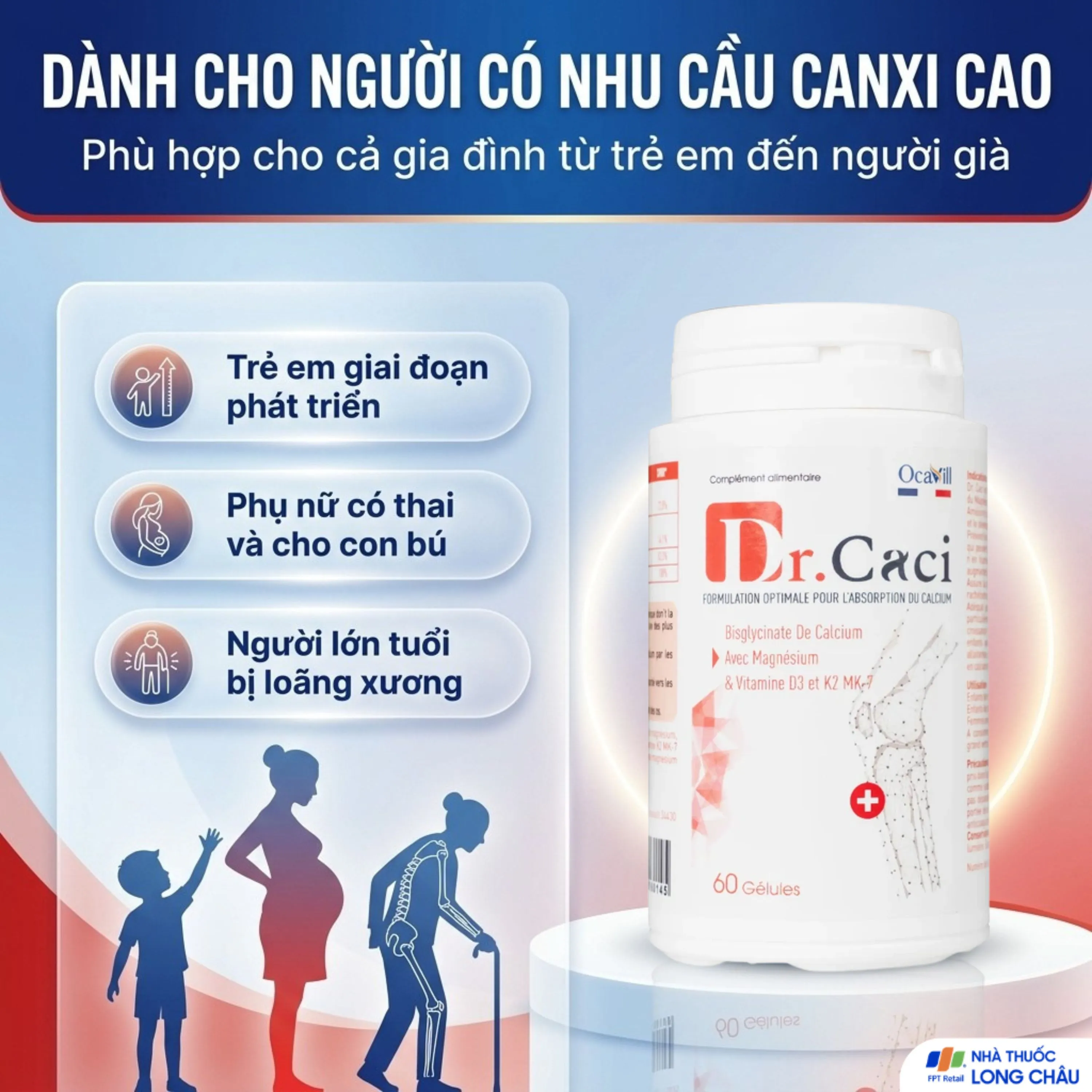 VIÊN UỐNG BỔ SUNG CANXI, GIẢM NGUY CƠ LOÃNG XƯƠNG DR.CACI OCAVILL 60V 5