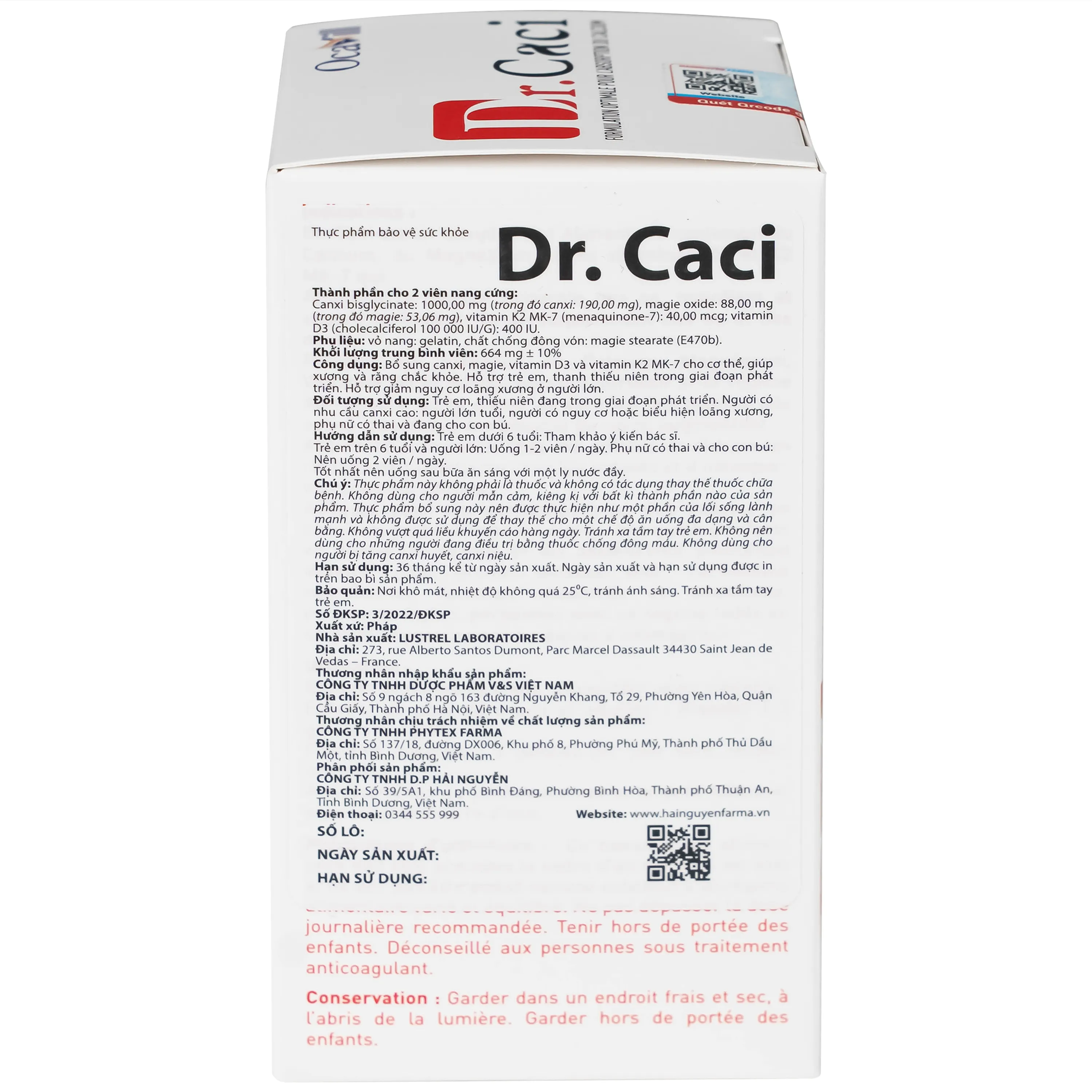VIÊN UỐNG BỔ SUNG CANXI, GIẢM NGUY CƠ LOÃNG XƯƠNG DR.CACI OCAVILL 60V 9