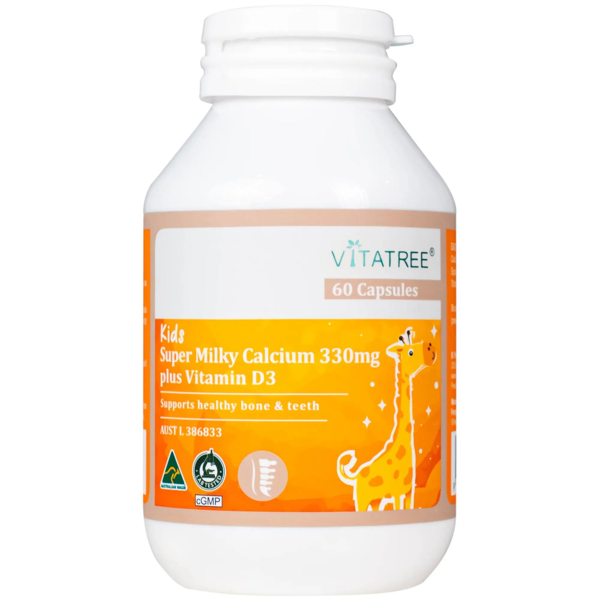 VIÊN UỐNG BỔ SUNG CANXI, VITAMIN D3, GIÚP XƯƠNG RĂNG CHẮC KHOẺ VITATREE KIDS SUPER MILKY CALCIUM 330MG PLUS VITAMIN D3 60V 10