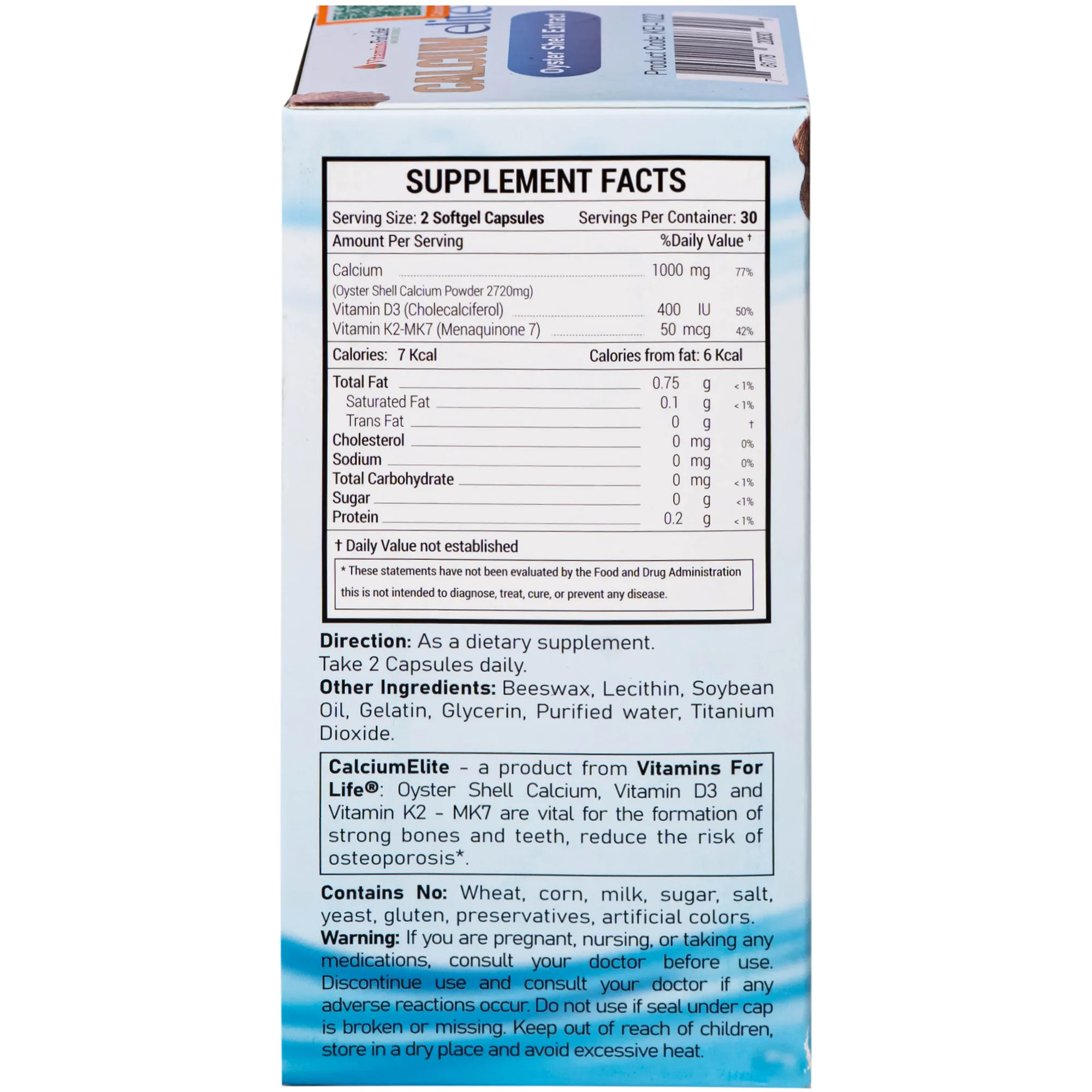 VIÊN UỐNG BỔ SUNG CANXI, VITAMIN D3 VÀ VITAMIN K2 CHO CƠ THỂ, HỖ TRỢ XƯƠNG CHẮC KHOẺ CALCIUMELITE VITAMINS FOR LIFE 60V 12