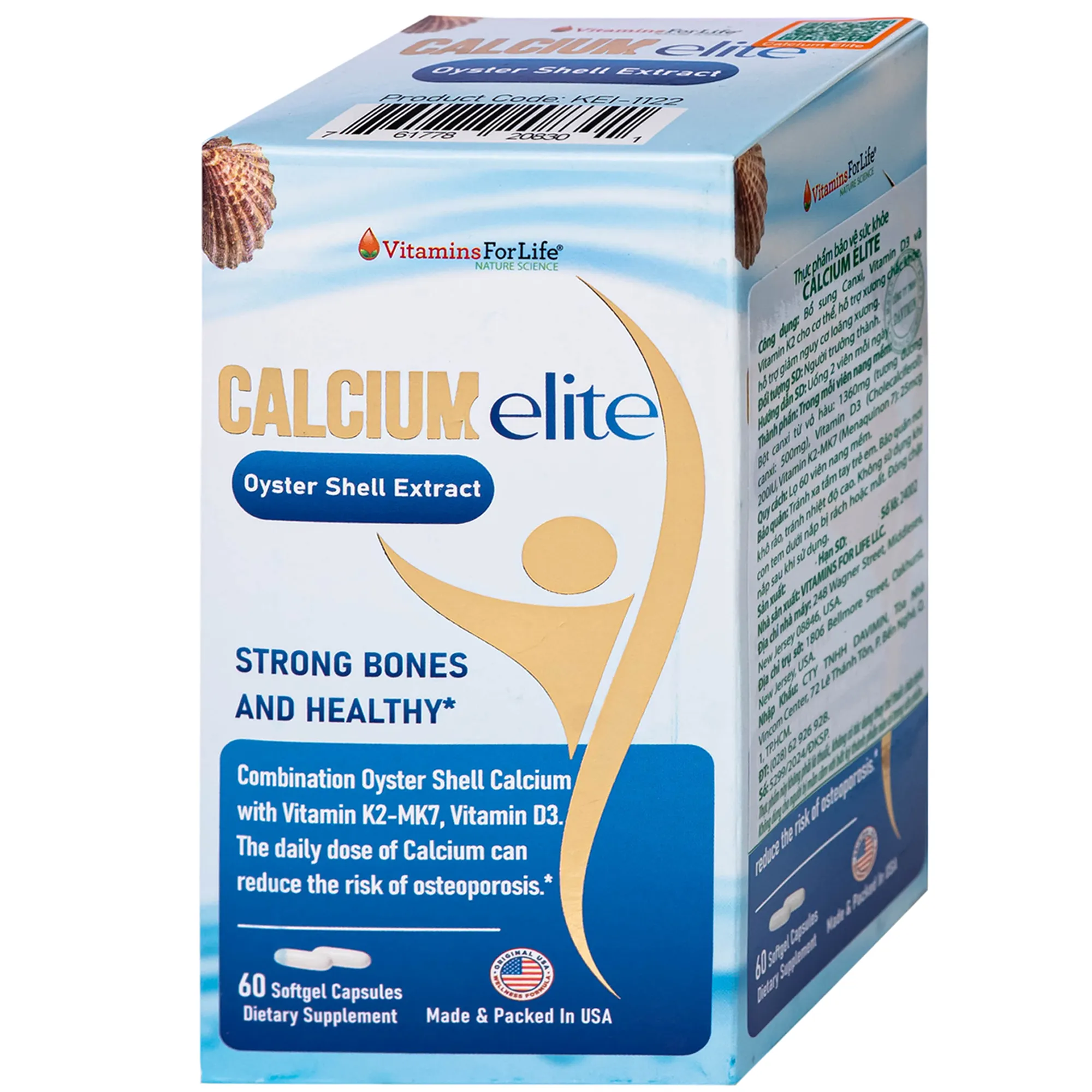 VIÊN UỐNG BỔ SUNG CANXI, VITAMIN D3 VÀ VITAMIN K2 CHO CƠ THỂ, HỖ TRỢ XƯƠNG CHẮC KHOẺ CALCIUMELITE VITAMINS FOR LIFE 60V 9