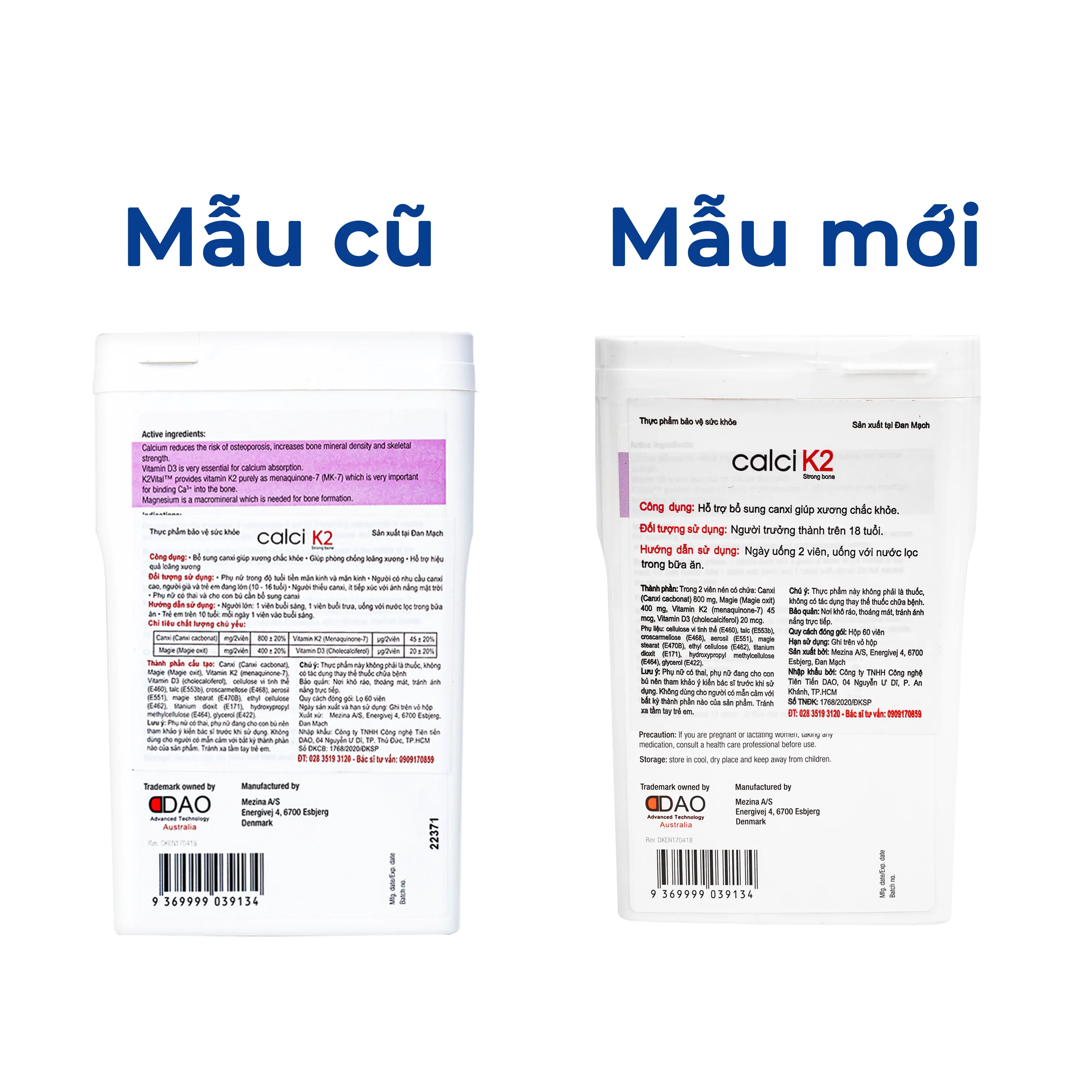 VIÊN UỐNG BỔ SUNG CANXI GIÚP XƯƠNG CHẮC KHỎE, PHÒNG NGỪA LOÃNG XƯƠNG CALCI K2 DAO NORDIC 60V 6