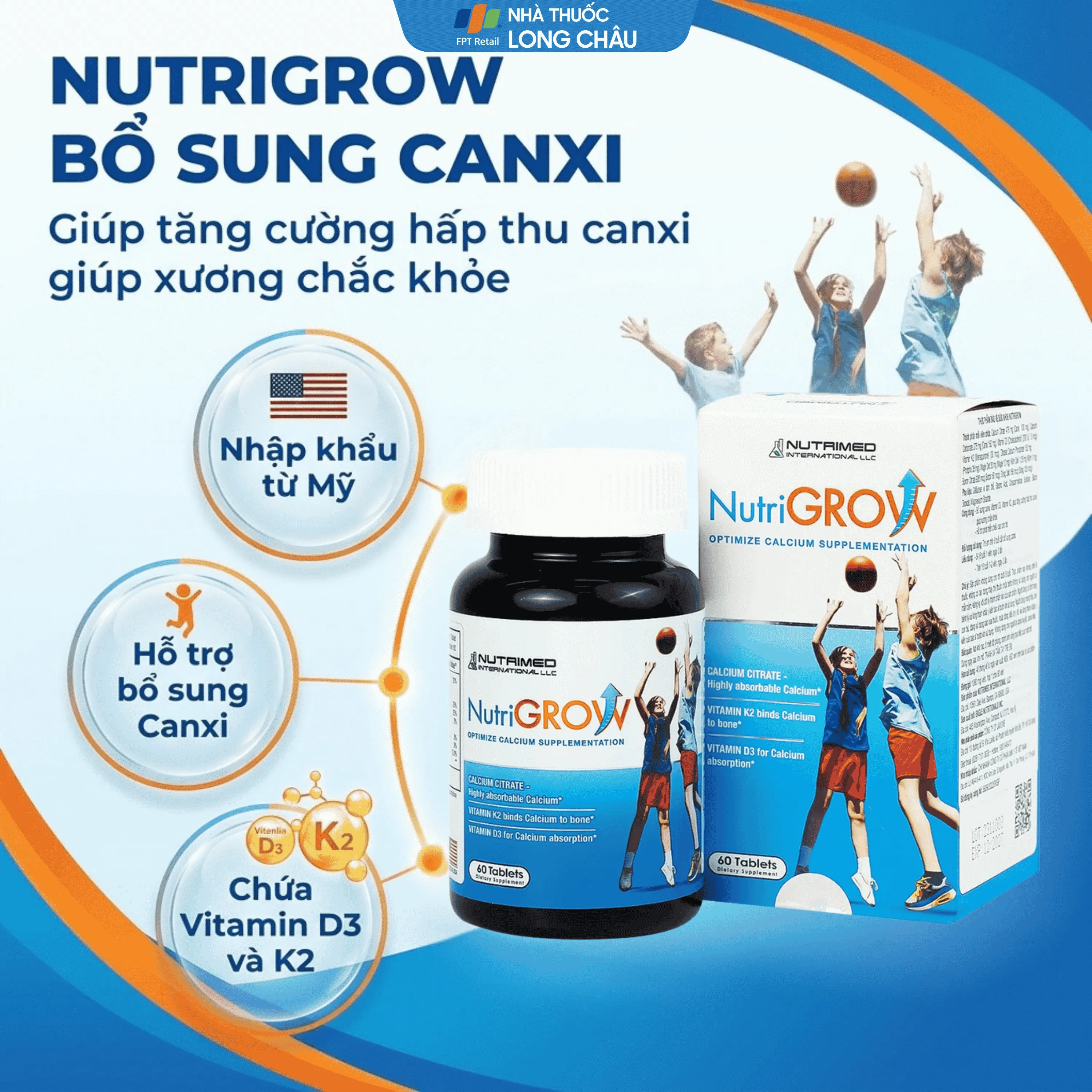 VIÊN UỐNG BỔ SUNG CANXI GIÚP XƯƠNG CHẮC KHỎE NUTRIGROW NUTRIMED 60V 2