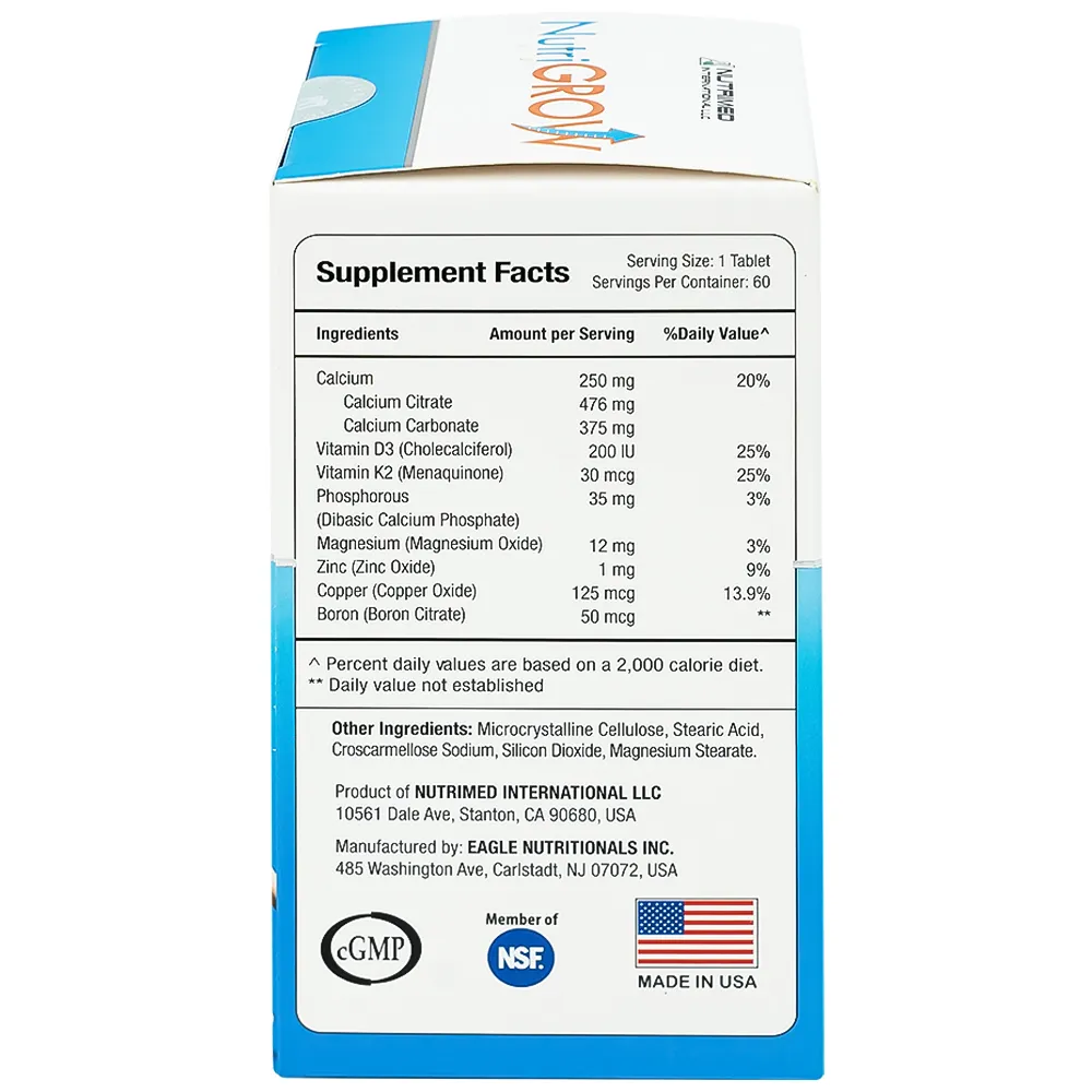 VIÊN UỐNG BỔ SUNG CANXI GIÚP XƯƠNG CHẮC KHỎE NUTRIGROW NUTRIMED 60V 9