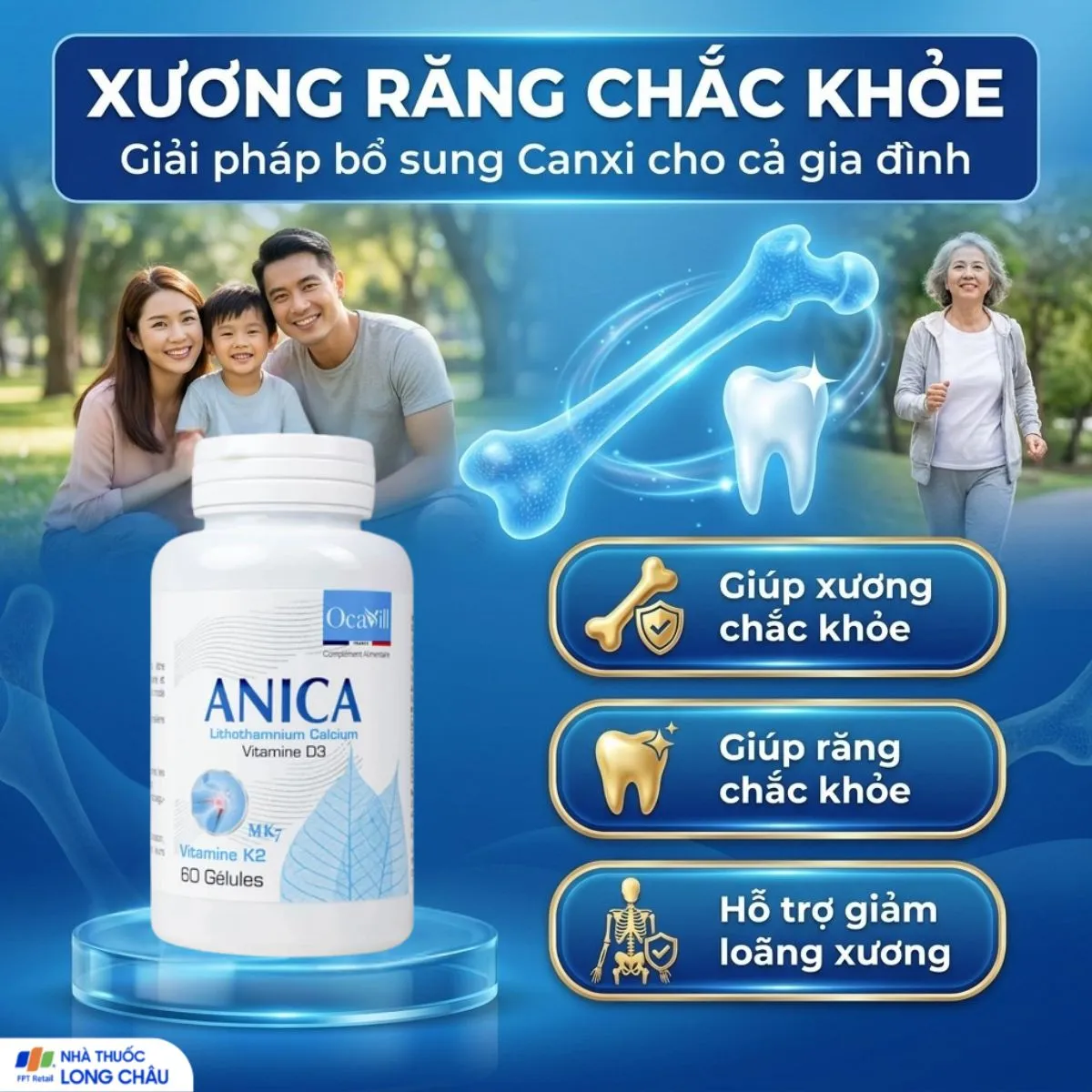 VIÊN UỐNG BỔ SUNG CANXI GIÚP XƯƠNG CHẮC KHỎE ANICA OCAVILL 60V 3
