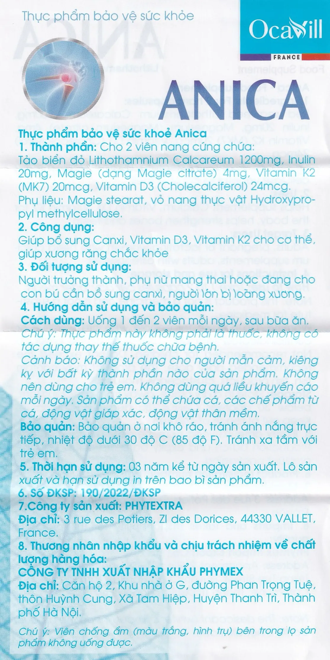 VIÊN UỐNG BỔ SUNG CANXI GIÚP XƯƠNG CHẮC KHỎE ANICA OCAVILL 60V 17
