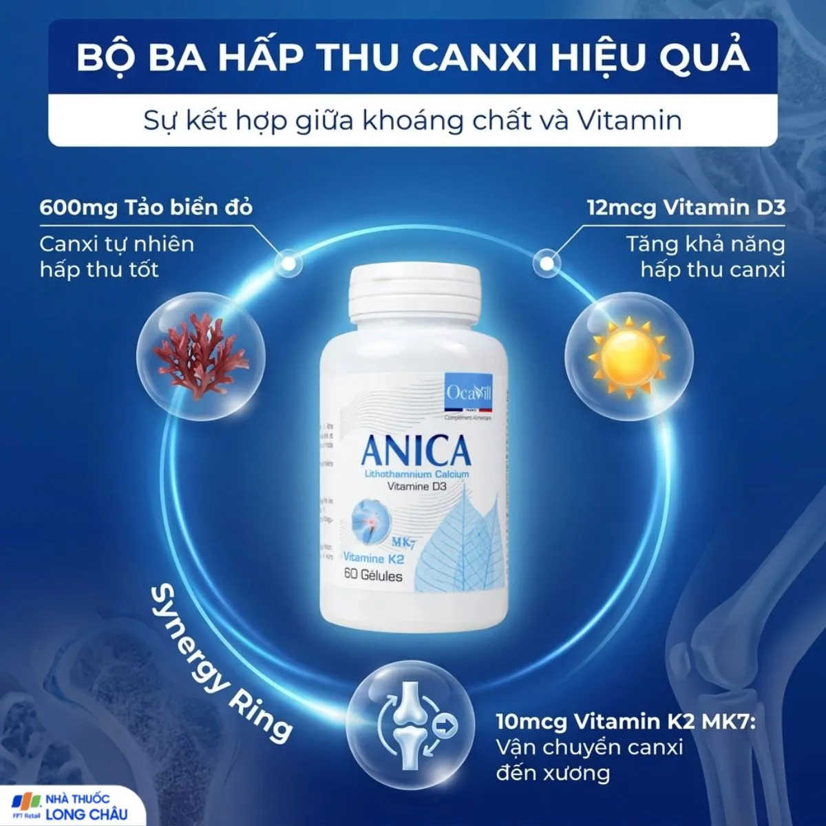 VIÊN UỐNG BỔ SUNG CANXI GIÚP XƯƠNG CHẮC KHỎE ANICA OCAVILL 60V 4