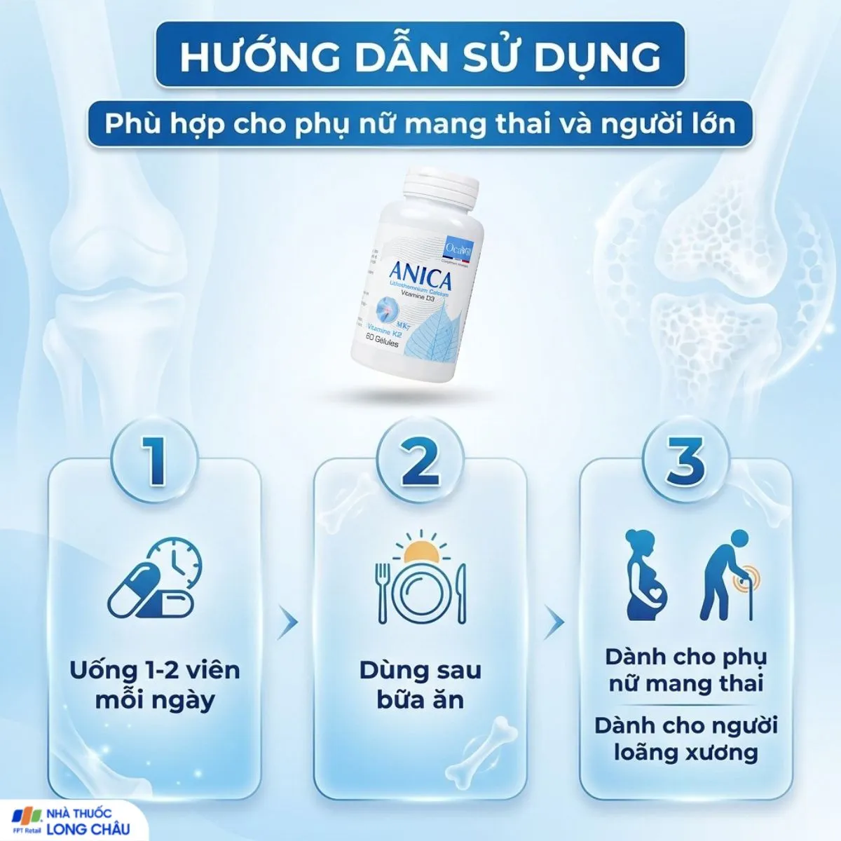 VIÊN UỐNG BỔ SUNG CANXI GIÚP XƯƠNG CHẮC KHỎE ANICA OCAVILL 60V 5