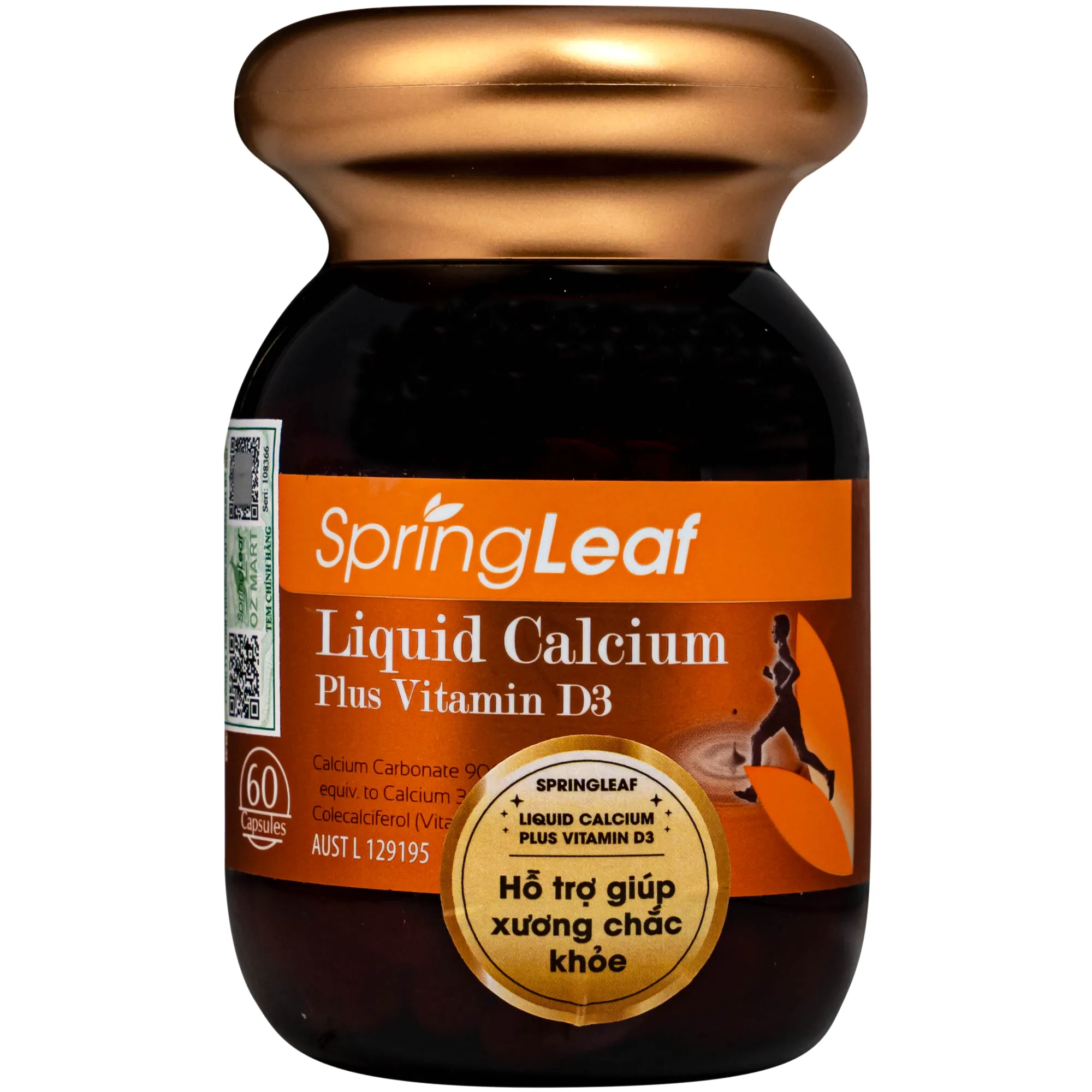 VIÊN UỐNG BỔ SUNG CANXI VÀ VITAMIN D3 GIÚP XƯƠNG CHẮC KHOẺ SPRING LEAF LIQUID CALCIUM PLUS VITAMIN D3 60V