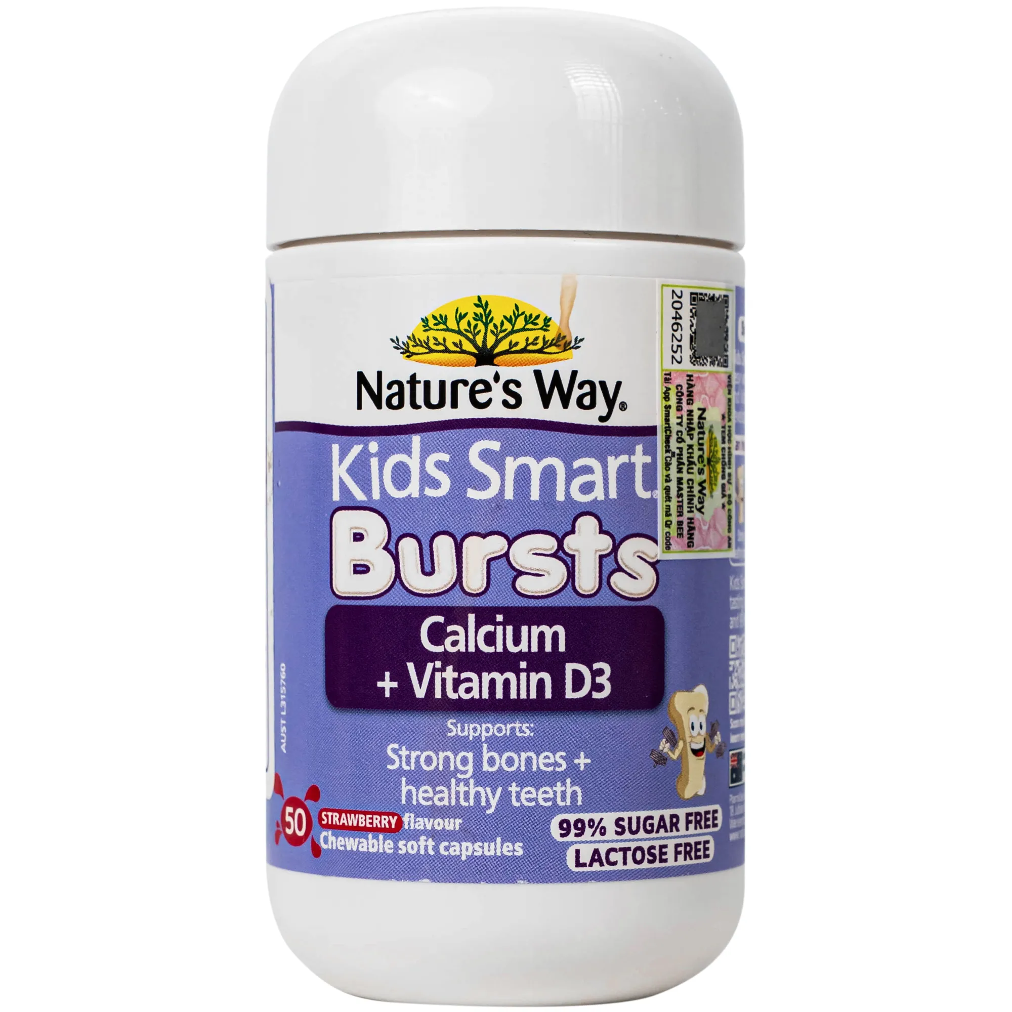 VIÊN NHAI BỔ SUNG CANXI VÀ VITAMIN D3 CHO BÉ NATURE'S WAY KIDS SMART BURSTS CALCIUM + VITAMIN D3 50V