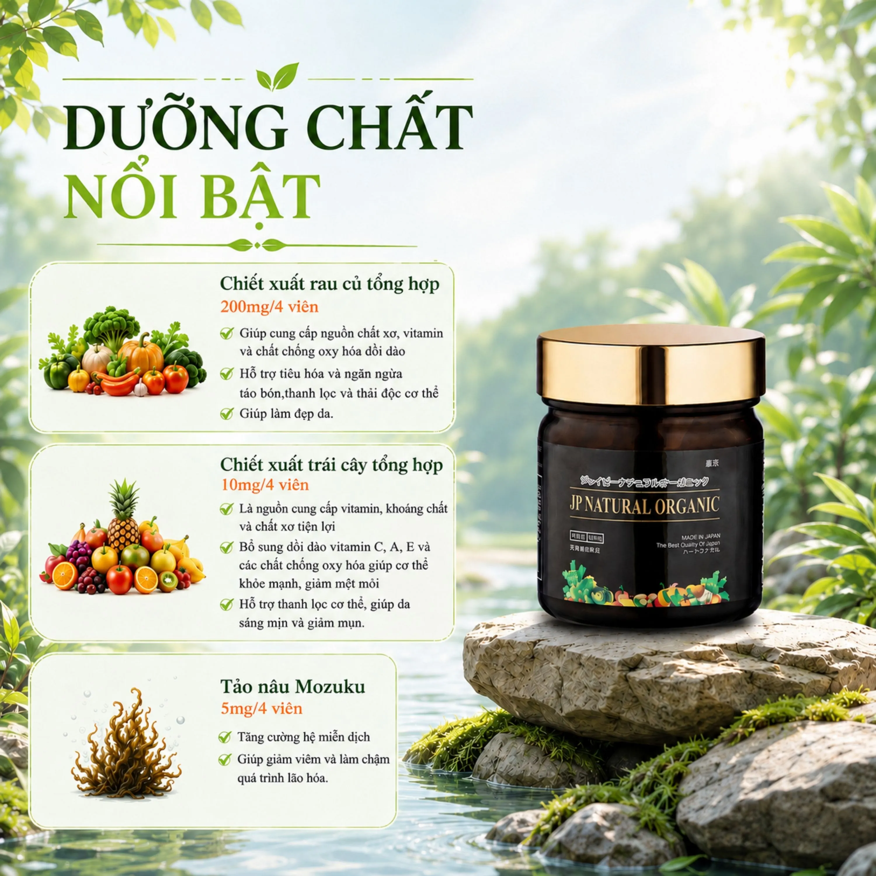 VIÊN UỐNG BỔ SUNG CHẤT XƠ, CHỐNG TÁO BÓN VÀ TĂNG ĐỀ KHÁNG JP NATURAL ORGANIC JPANWELL120V 2