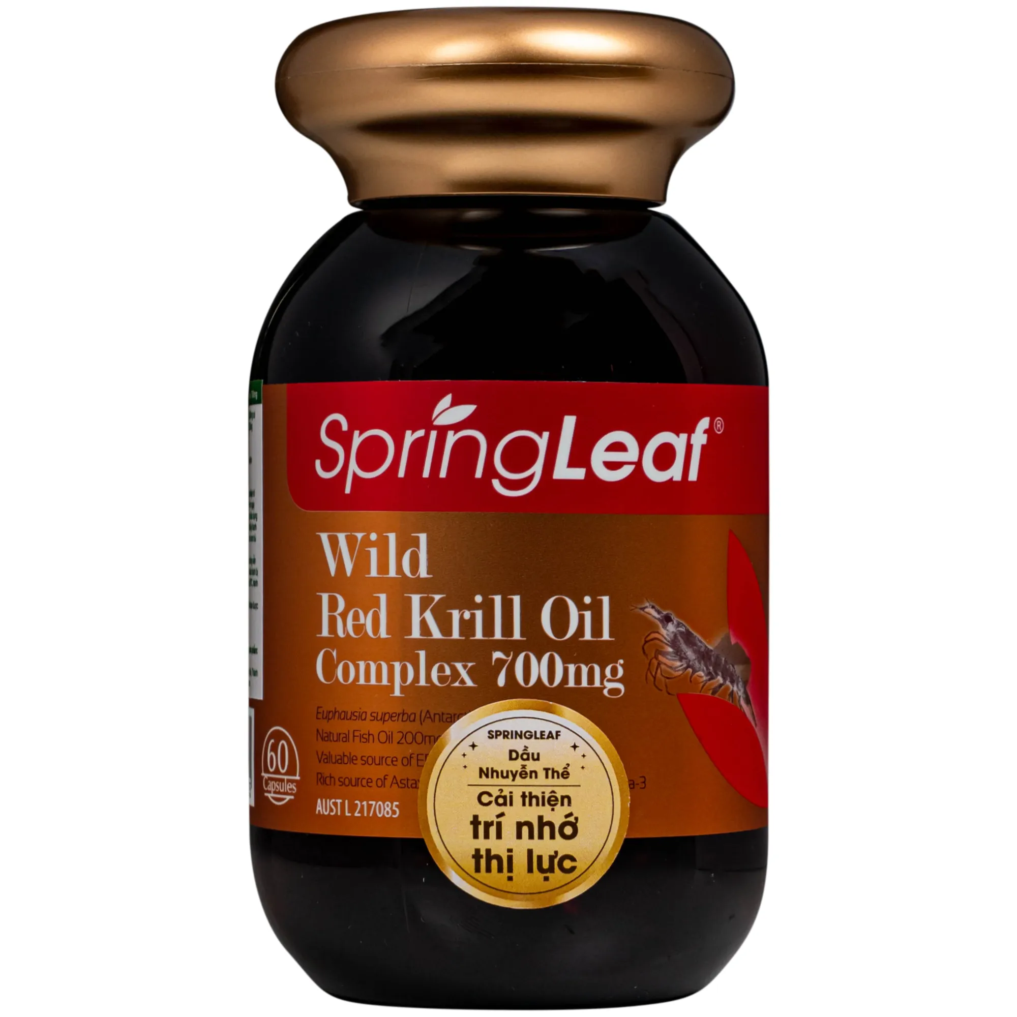 VIÊN UỐNG BỔ SUNG DHA, EPA CHO CƠ THỂ, HỖ TRỢ CẢI THIỆN TRÍ NHỚ VÀ THỊ LỰC SPRING LEAF WILD RED KRILL OIL COMPLEX 700MG 60V