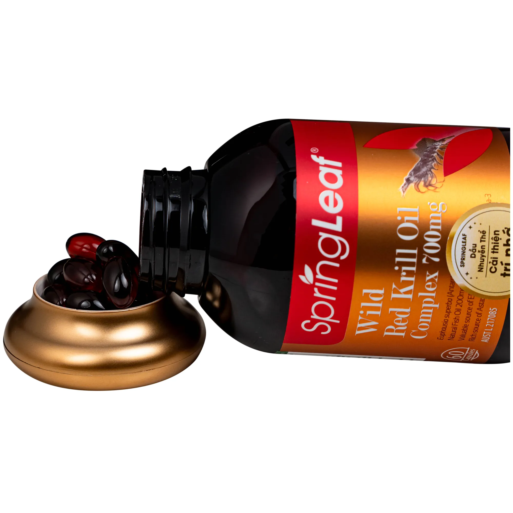 VIÊN UỐNG BỔ SUNG DHA, EPA CHO CƠ THỂ, HỖ TRỢ CẢI THIỆN TRÍ NHỚ VÀ THỊ LỰC SPRING LEAF WILD RED KRILL OIL COMPLEX 700MG 60V 3