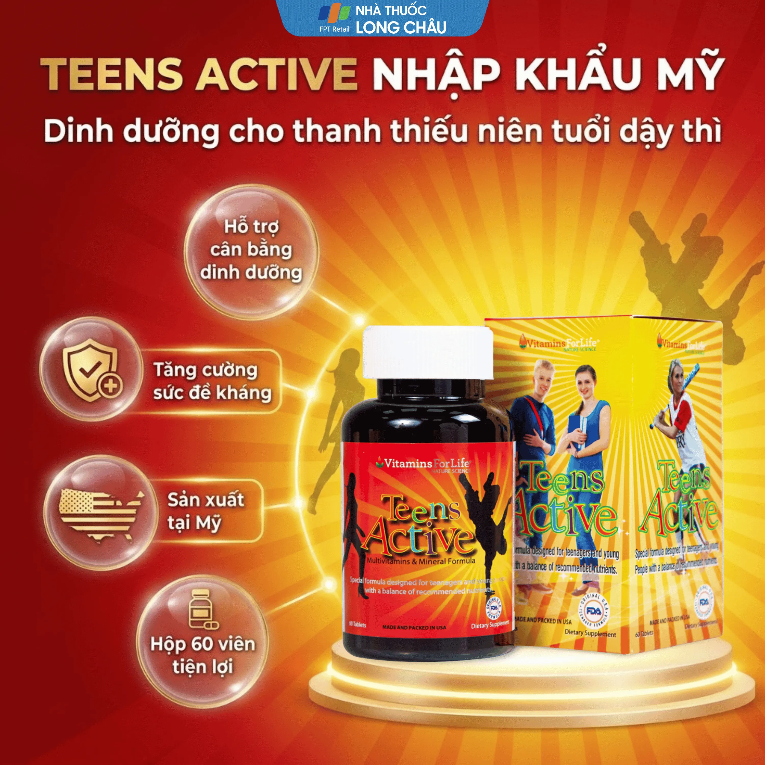 VIÊN UỐNG BỔ SUNG KHOÁNG CHẤT CHO THANH THIẾU NIÊN TEEN ACTIVE VITAMINS FOR LIFE 60V 2