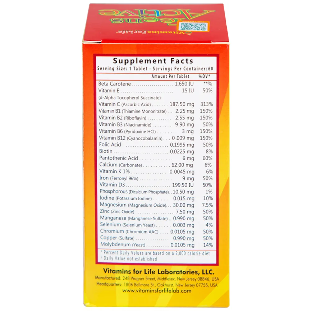 VIÊN UỐNG BỔ SUNG KHOÁNG CHẤT CHO THANH THIẾU NIÊN TEEN ACTIVE VITAMINS FOR LIFE 60V 9