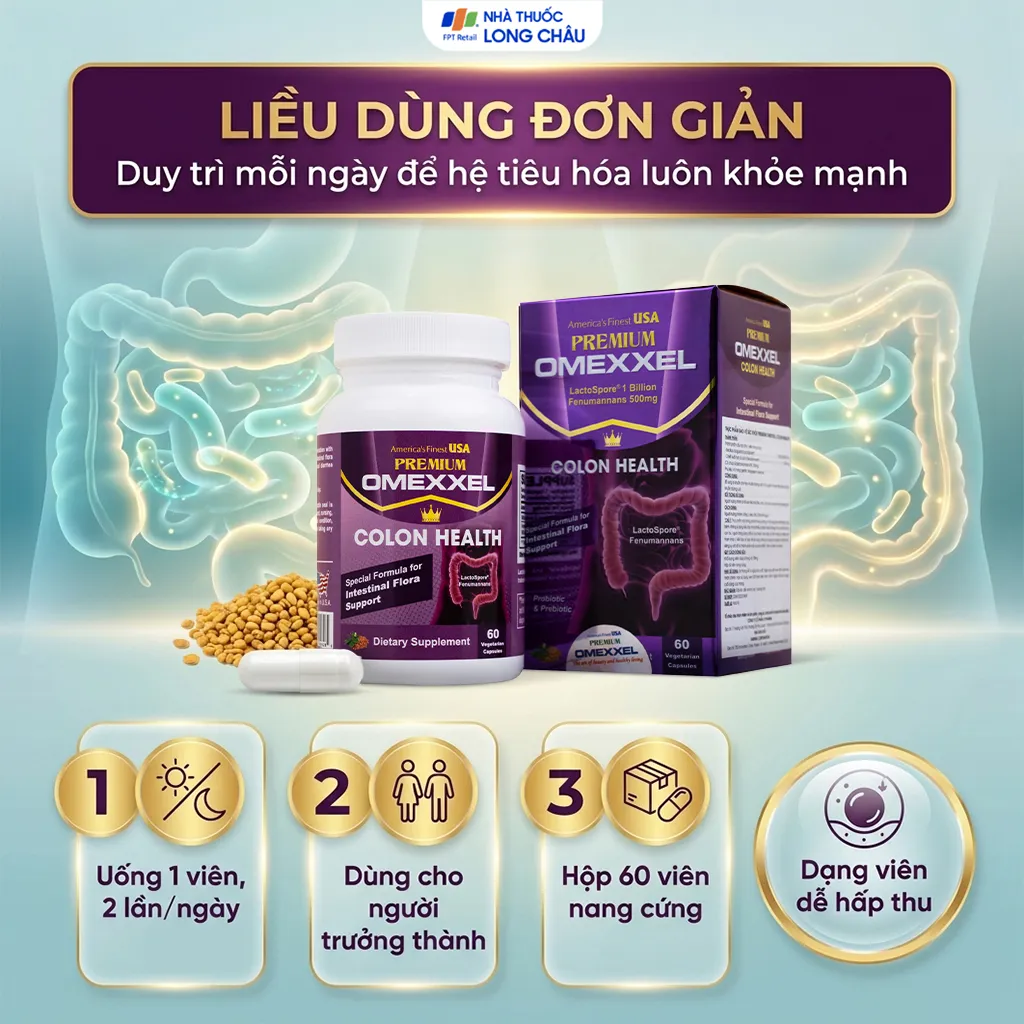 VIÊN UỐNG BỔ SUNG LỢI KHUẨN ĐƯỜNG RUỘT PREMIUM OMEXXEL COLON HEALTH 60V 5
