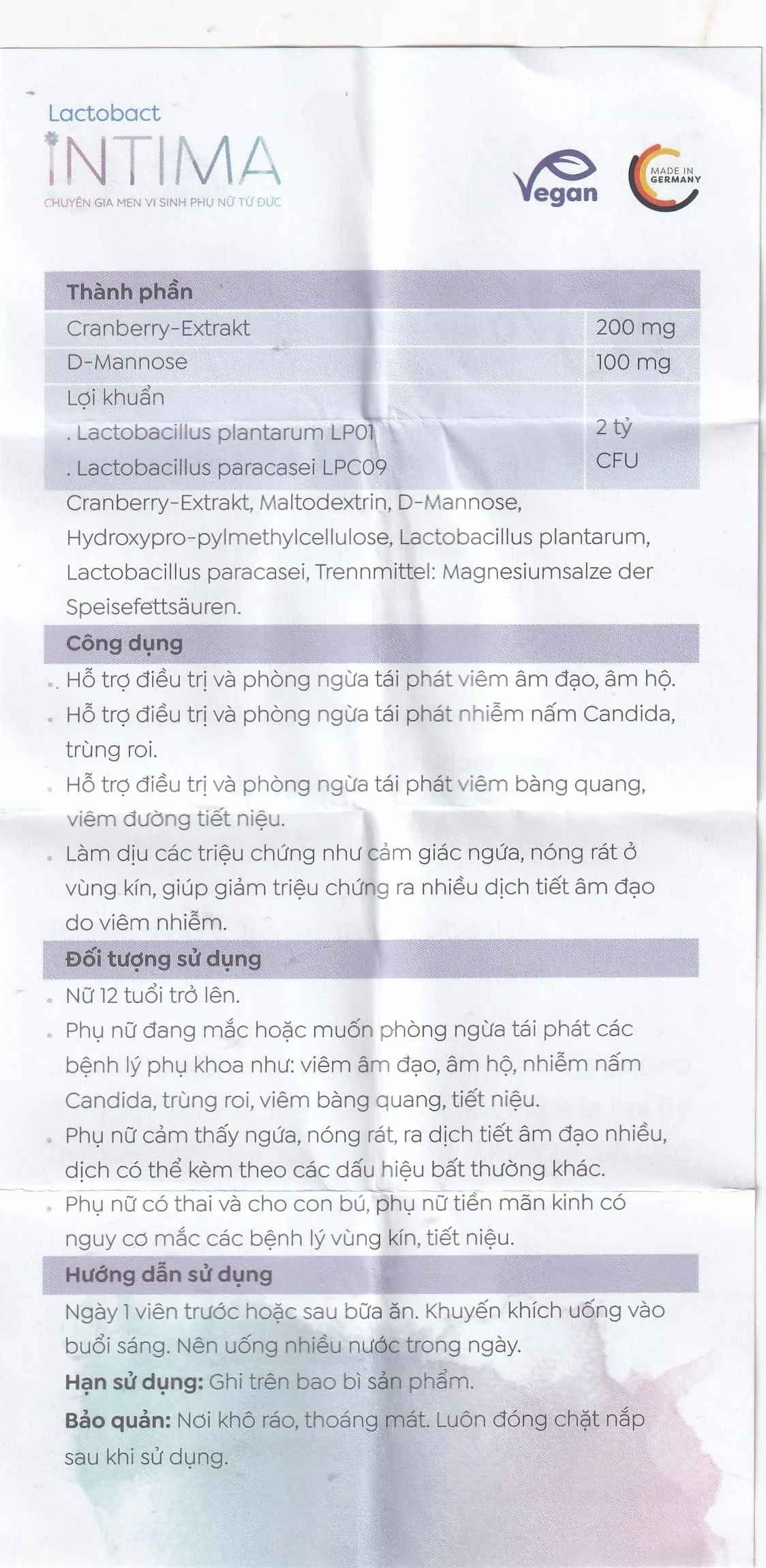 VIÊN UỐNG BỔ SUNG LỢI KHUẨN CHO PHỤ NỮ LACTOBACT INTIMA 30V 14