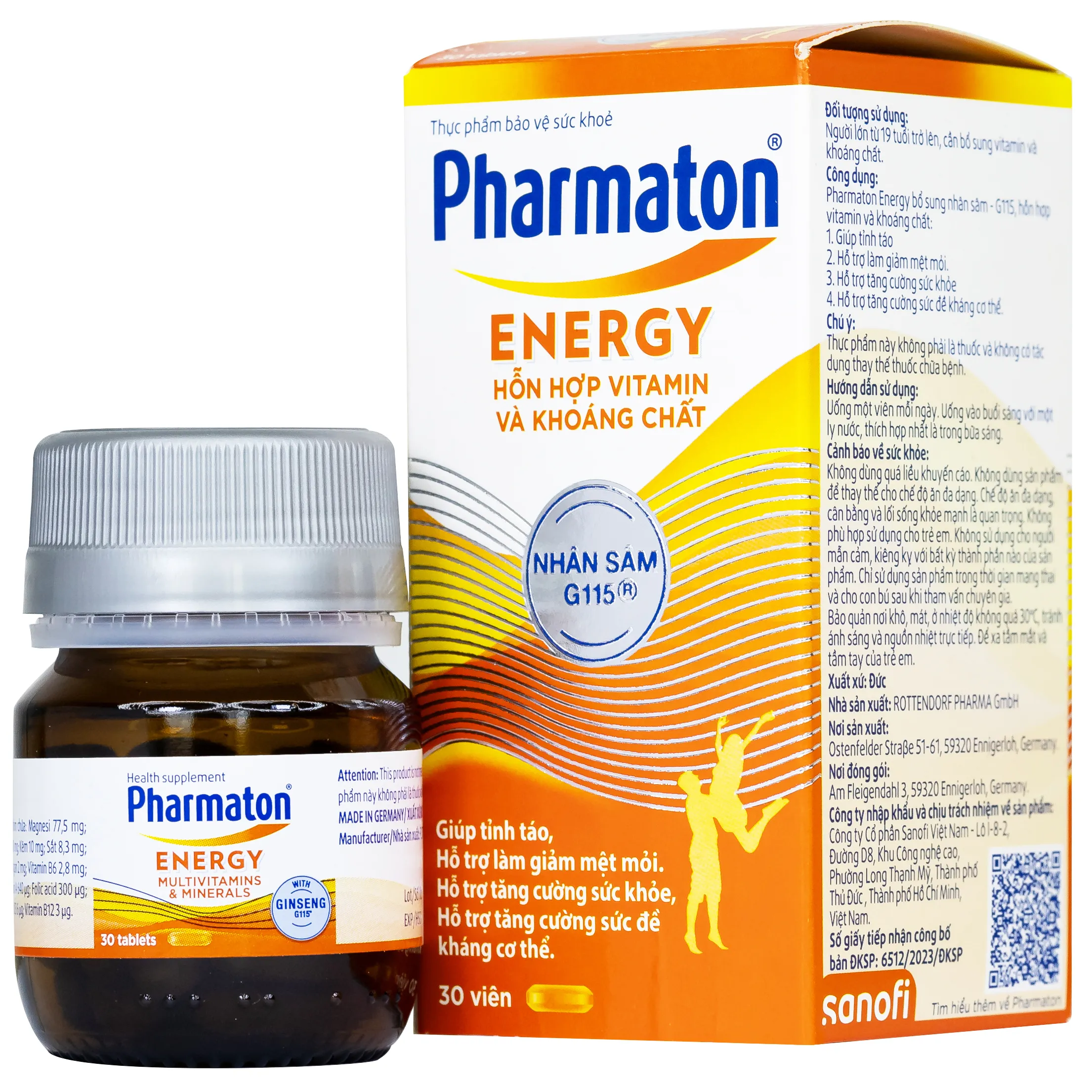 VIÊN UỐNG BỔ SUNG NĂNG LƯỢNG PHARMATON ENERGY MULTIVITAMINS  MINERALS WITH GINSENG 30V