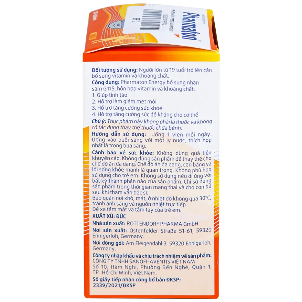 VIÊN UỐNG BỔ SUNG NĂNG LƯỢNG PHARMATON ENERGY MULTIVITAMINS  MINERALS WITH GINSENG 30V 18