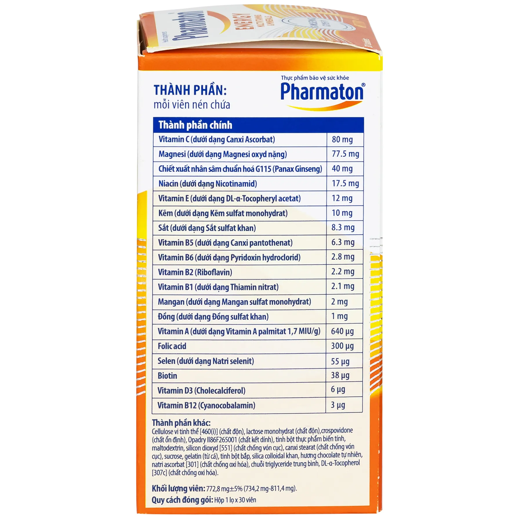 VIÊN UỐNG BỔ SUNG NĂNG LƯỢNG PHARMATON ENERGY MULTIVITAMINS  MINERALS WITH GINSENG 30V 7