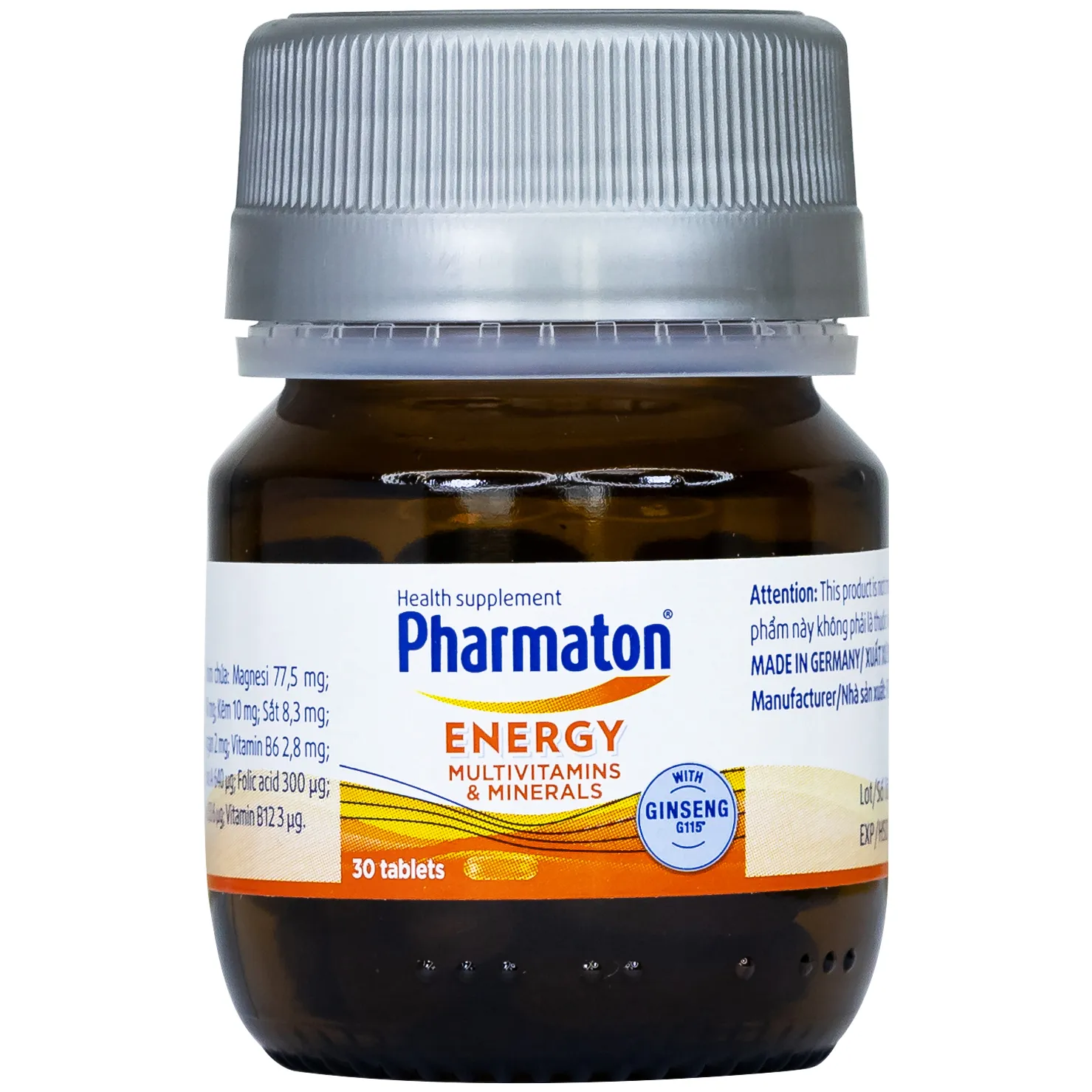 VIÊN UỐNG BỔ SUNG NĂNG LƯỢNG PHARMATON ENERGY MULTIVITAMINS  MINERALS WITH GINSENG 30V 9