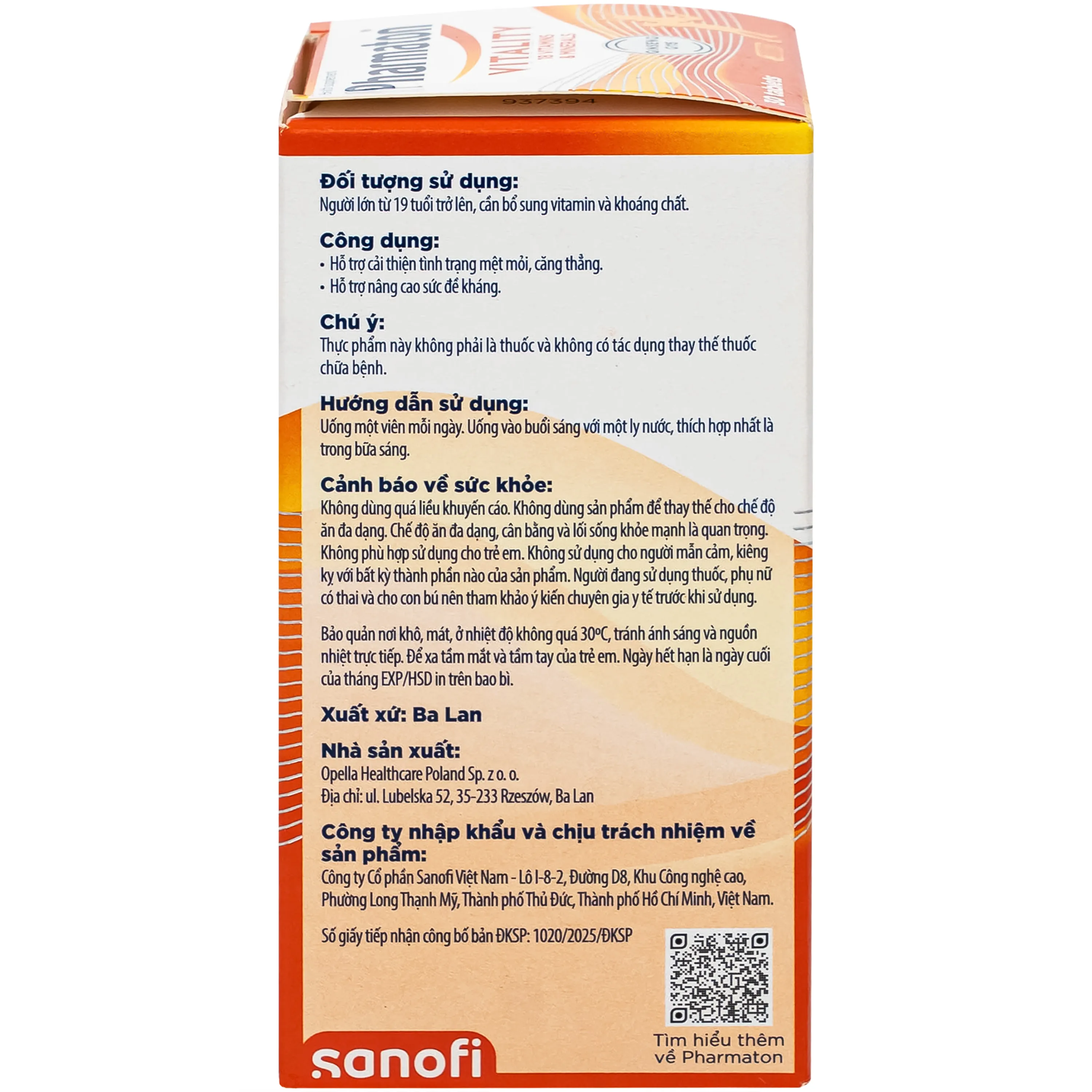 VIÊN UỐNG BỔ SUNG NĂNG LƯỢNG PHARMATON VITALITY SANOFI HỘP 30 VIÊN 4