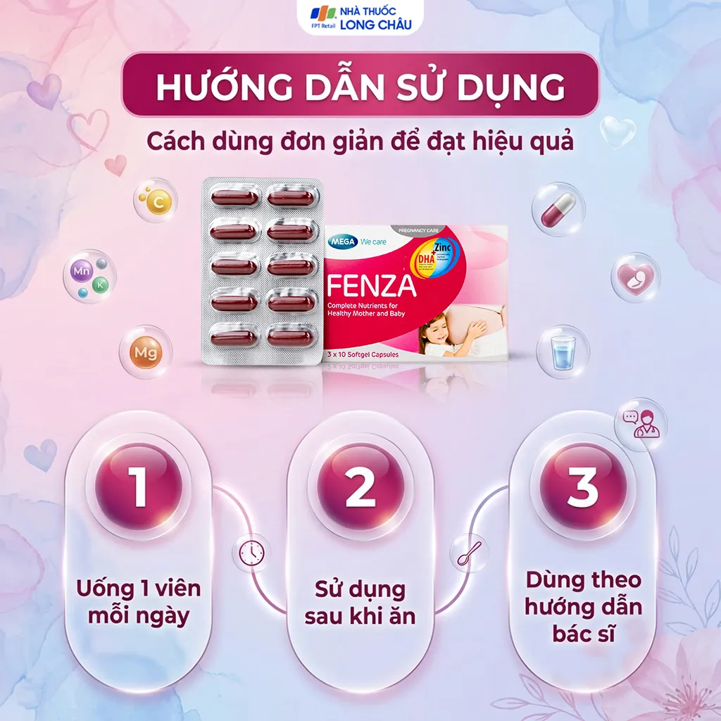 VIÊN UỐNG BỔ SUNG VITAMIN, KHOÁNG CHẤT CHO PHỤ NỮ MANG THAI VÀ CHO CON BÚ FENZA MEGA 3X10 5