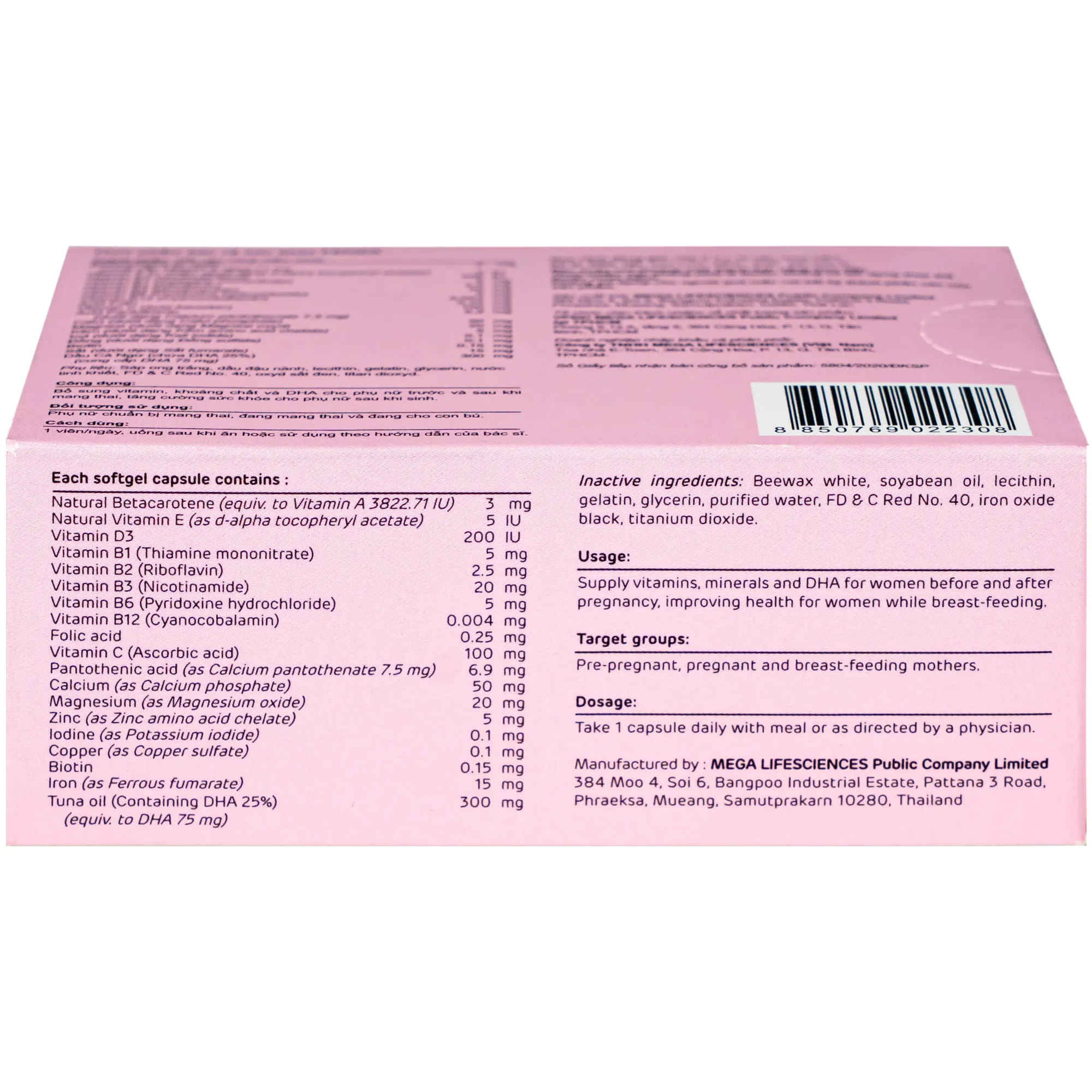 VIÊN UỐNG BỔ SUNG VITAMIN, KHOÁNG CHẤT CHO PHỤ NỮ MANG THAI VÀ CHO CON BÚ FENZA MEGA 3X10 9
