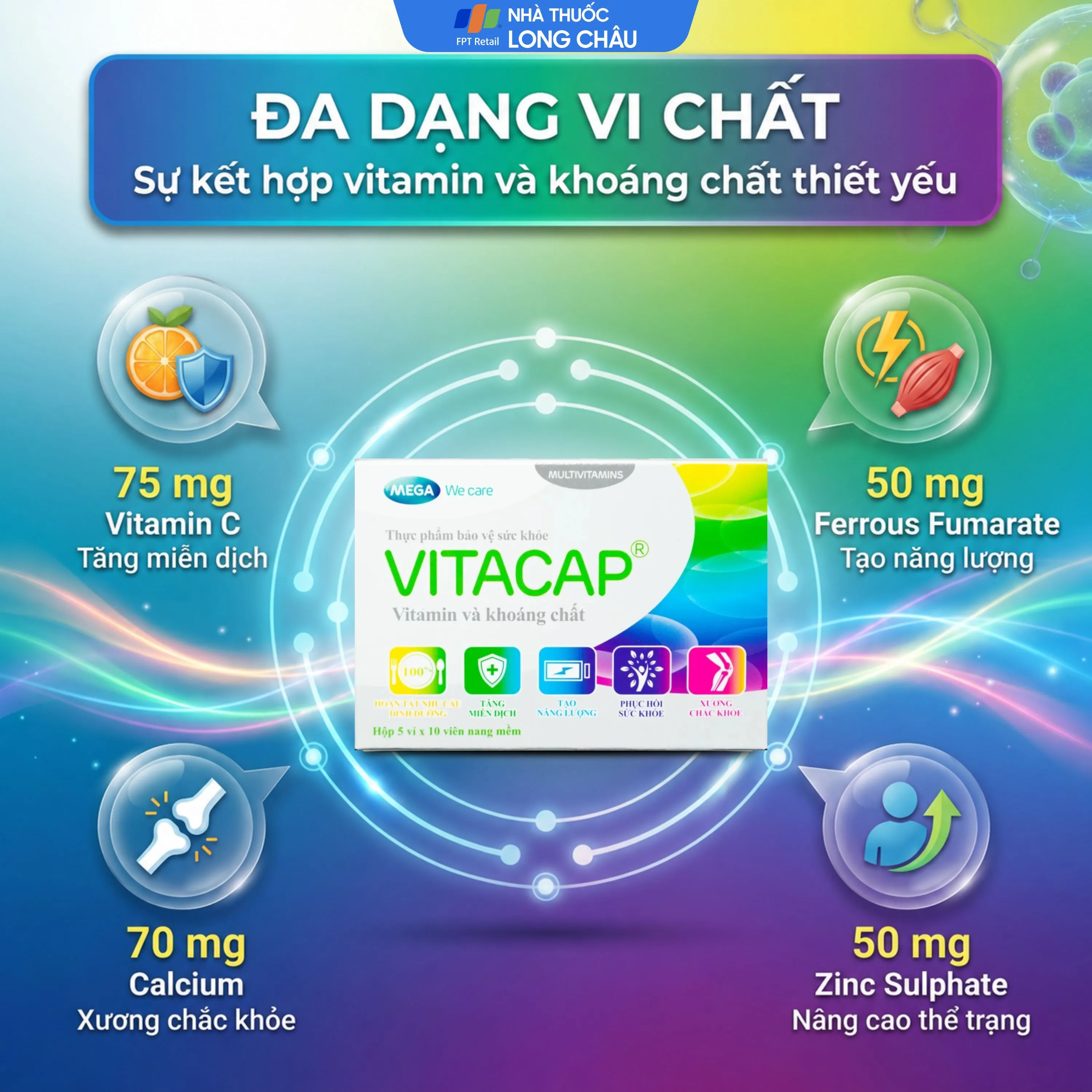 VIÊN UỐNG BỔ SUNG VITAMIN KHOÁNG CHẤT VITACAP MEGA WE CARE 5X10 3